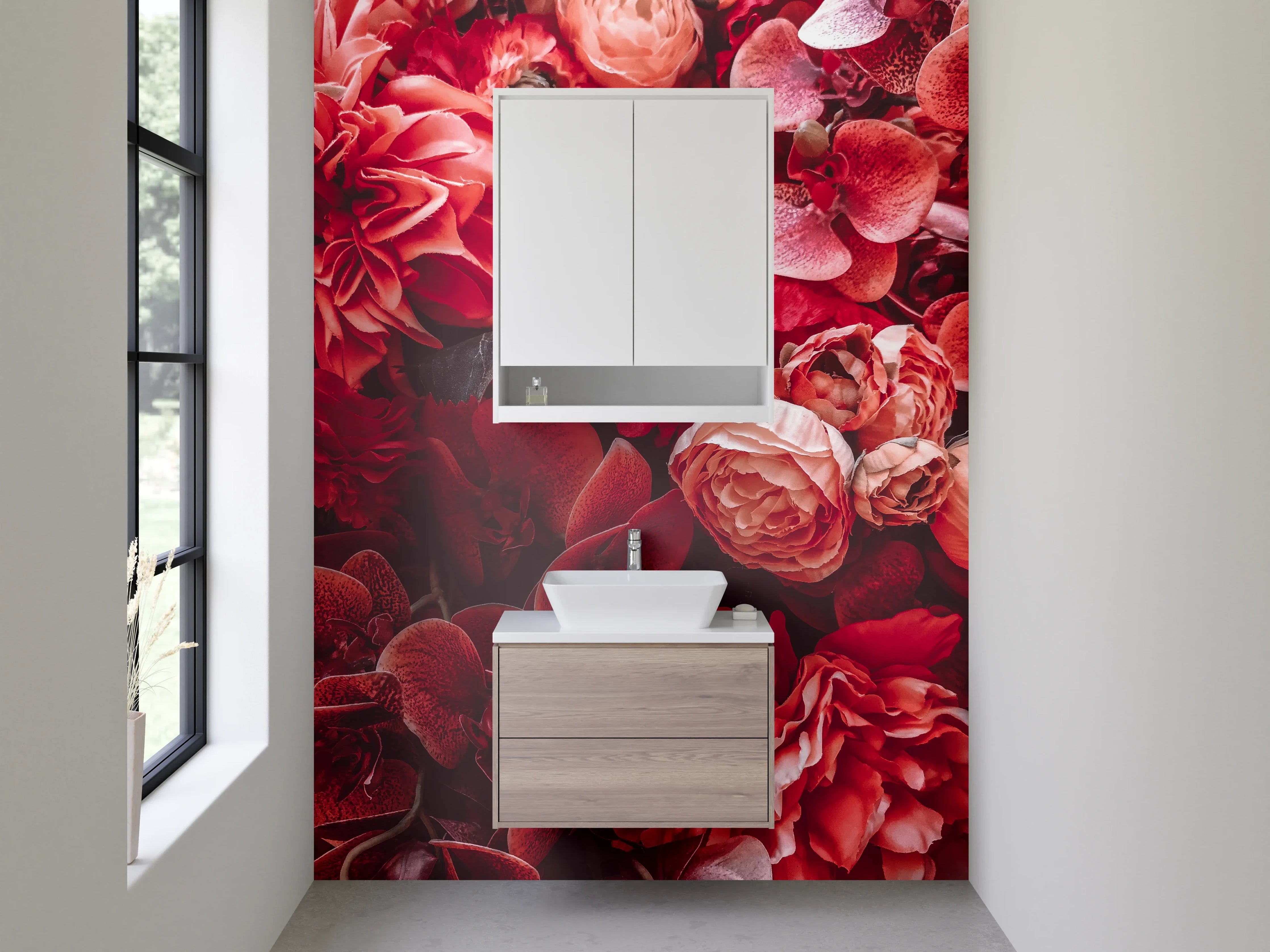 Waschbecken-Rückwand - Rote Blumenpracht – Küchenrückwand
