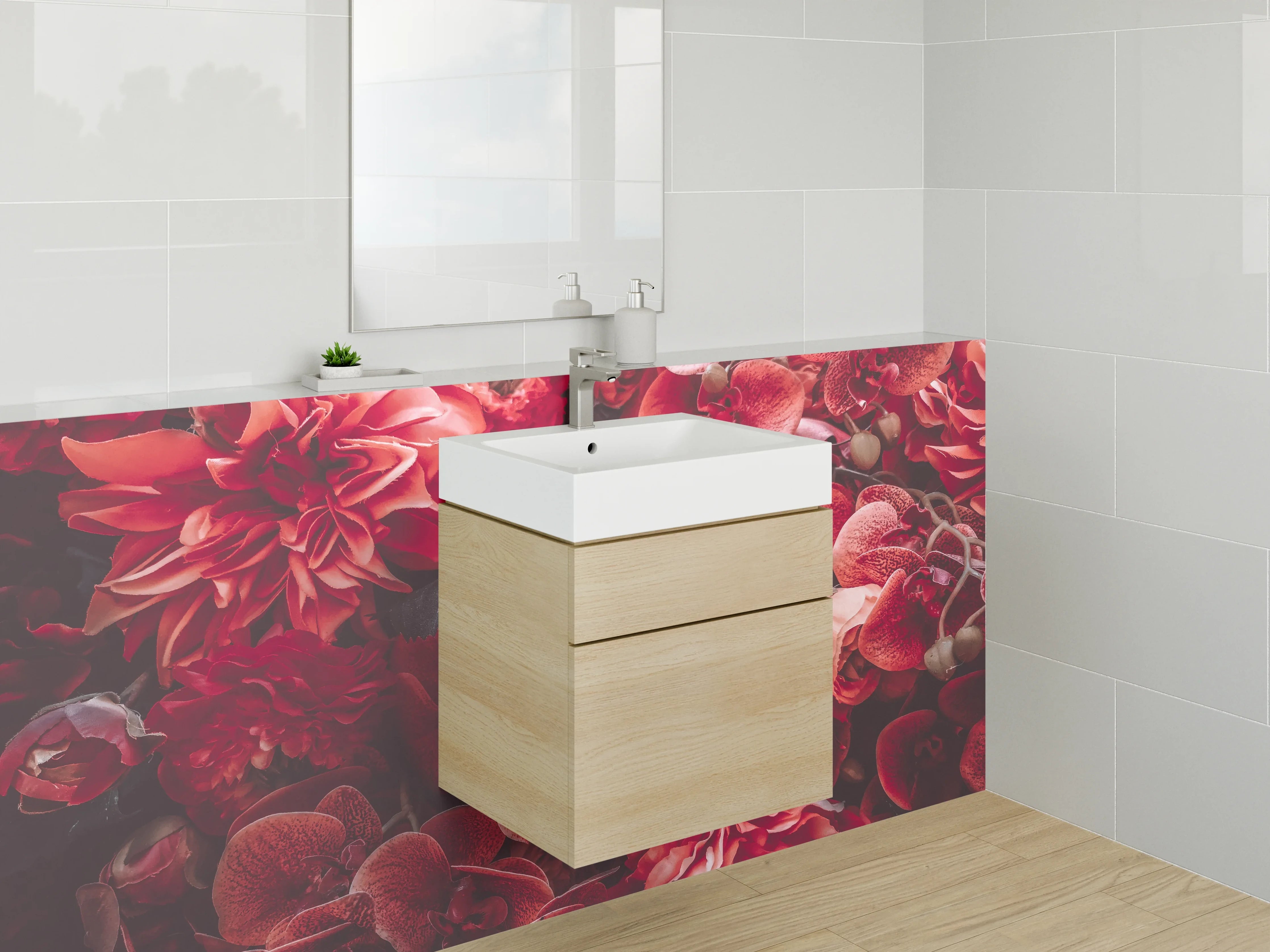 Waschbecken-Rückwand - Rote Blumenpracht – Küchenrückwand