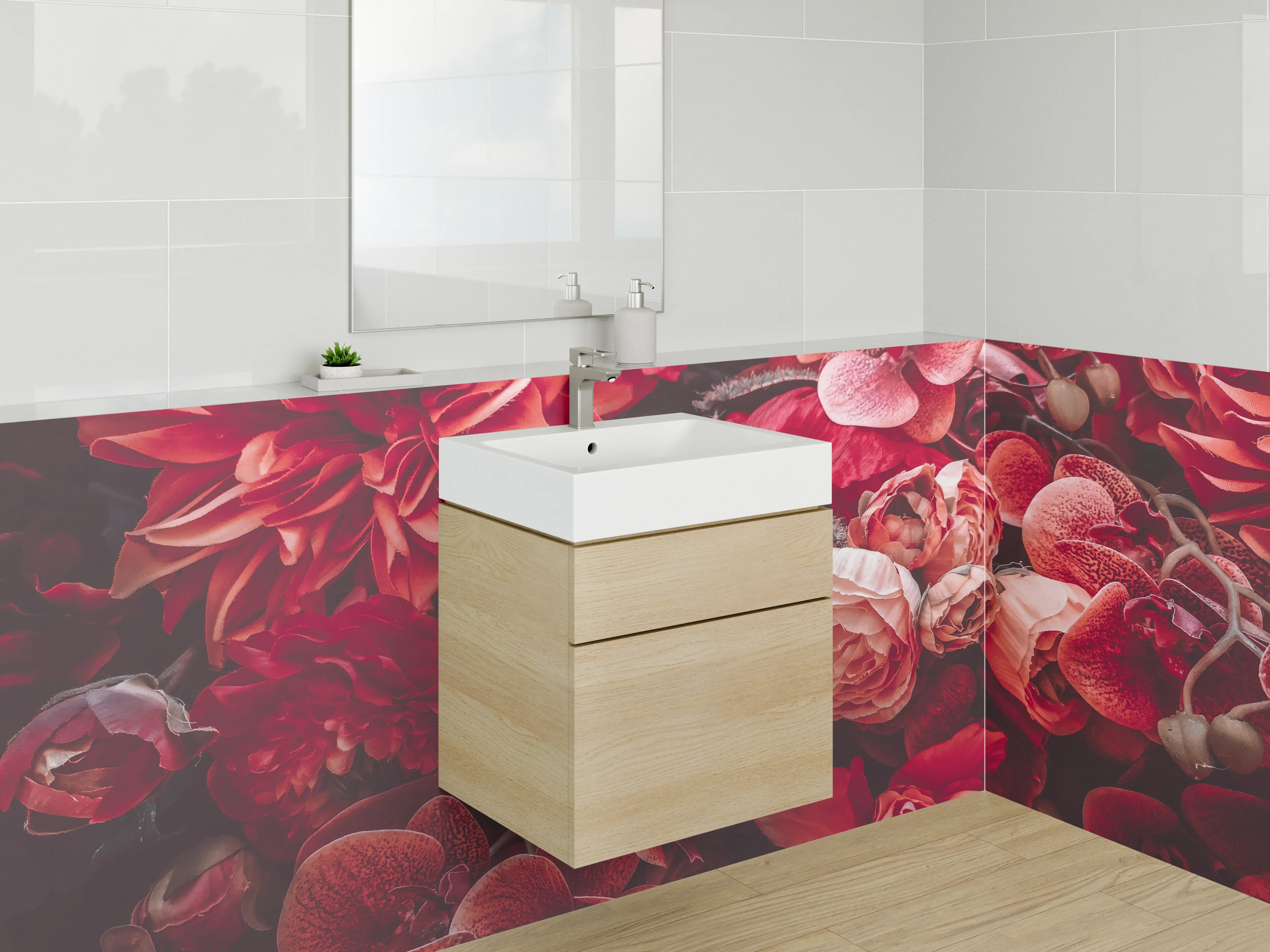 Waschbecken-Rückwand - Rote Blumenpracht – Küchenrückwand