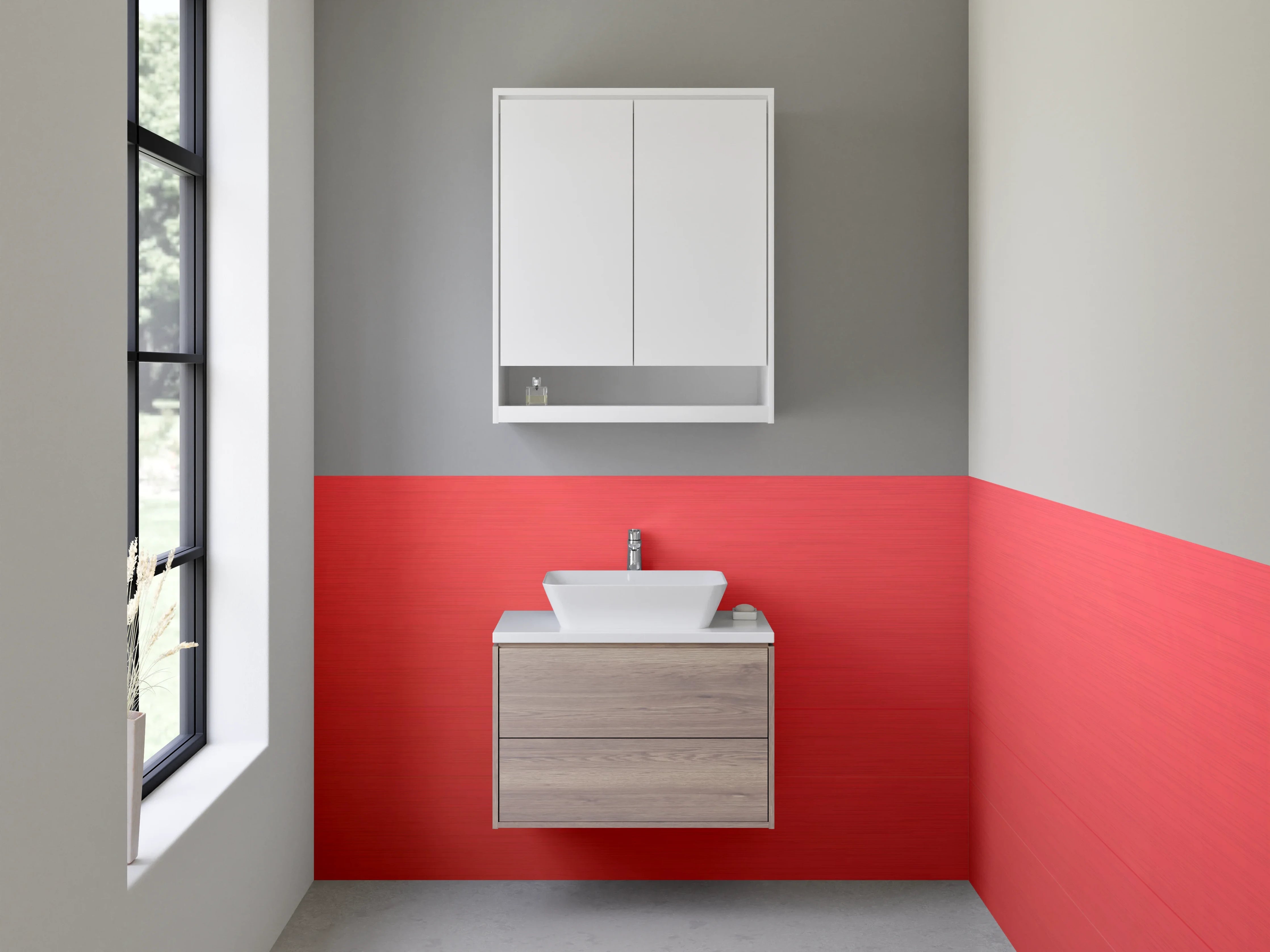 Waschbecken-Rückwand - Rote Metallic-Oberfläche mit Struktur
