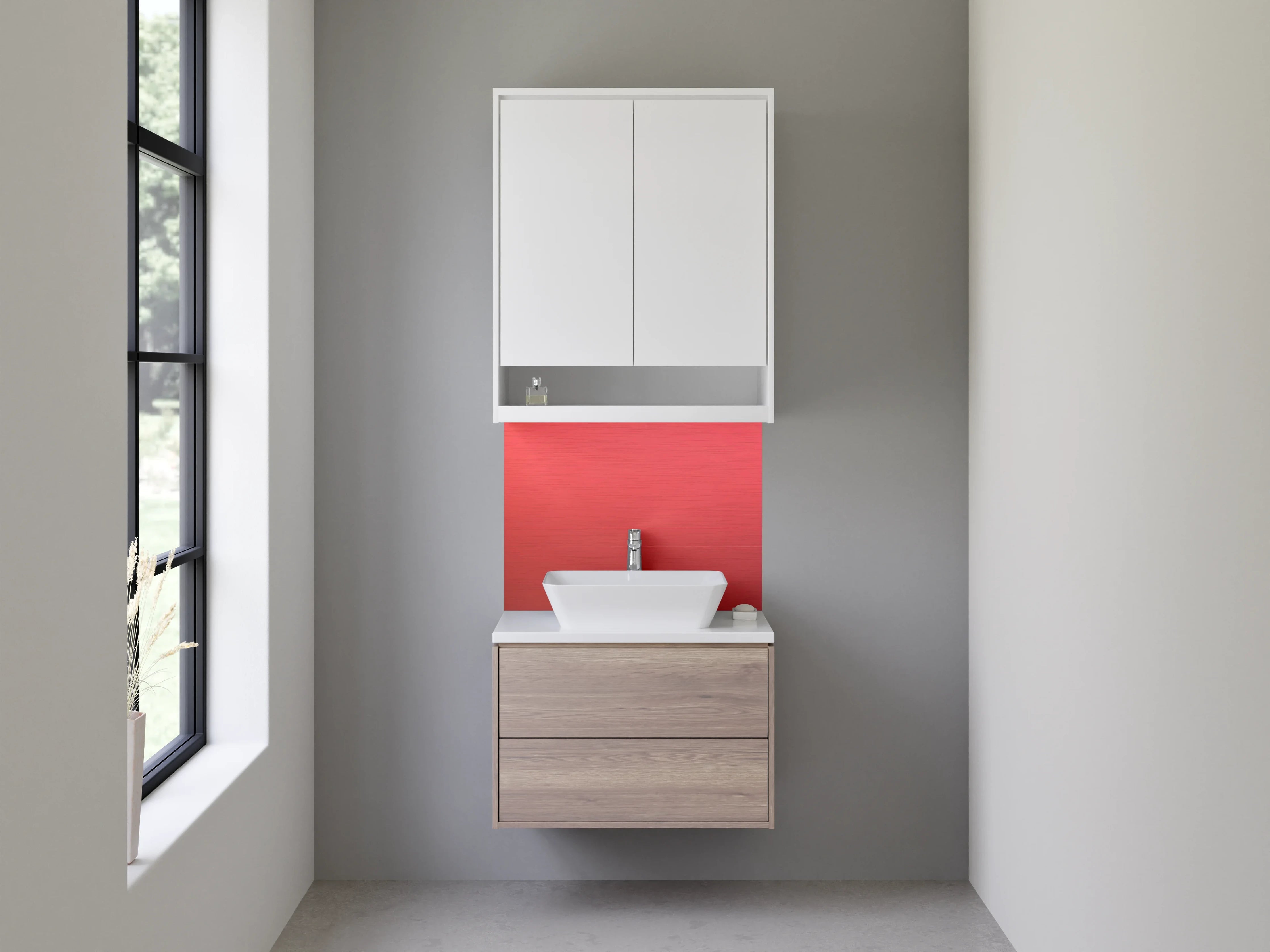 Waschbecken-Rückwand - Rote Metallic-Oberfläche mit Struktur