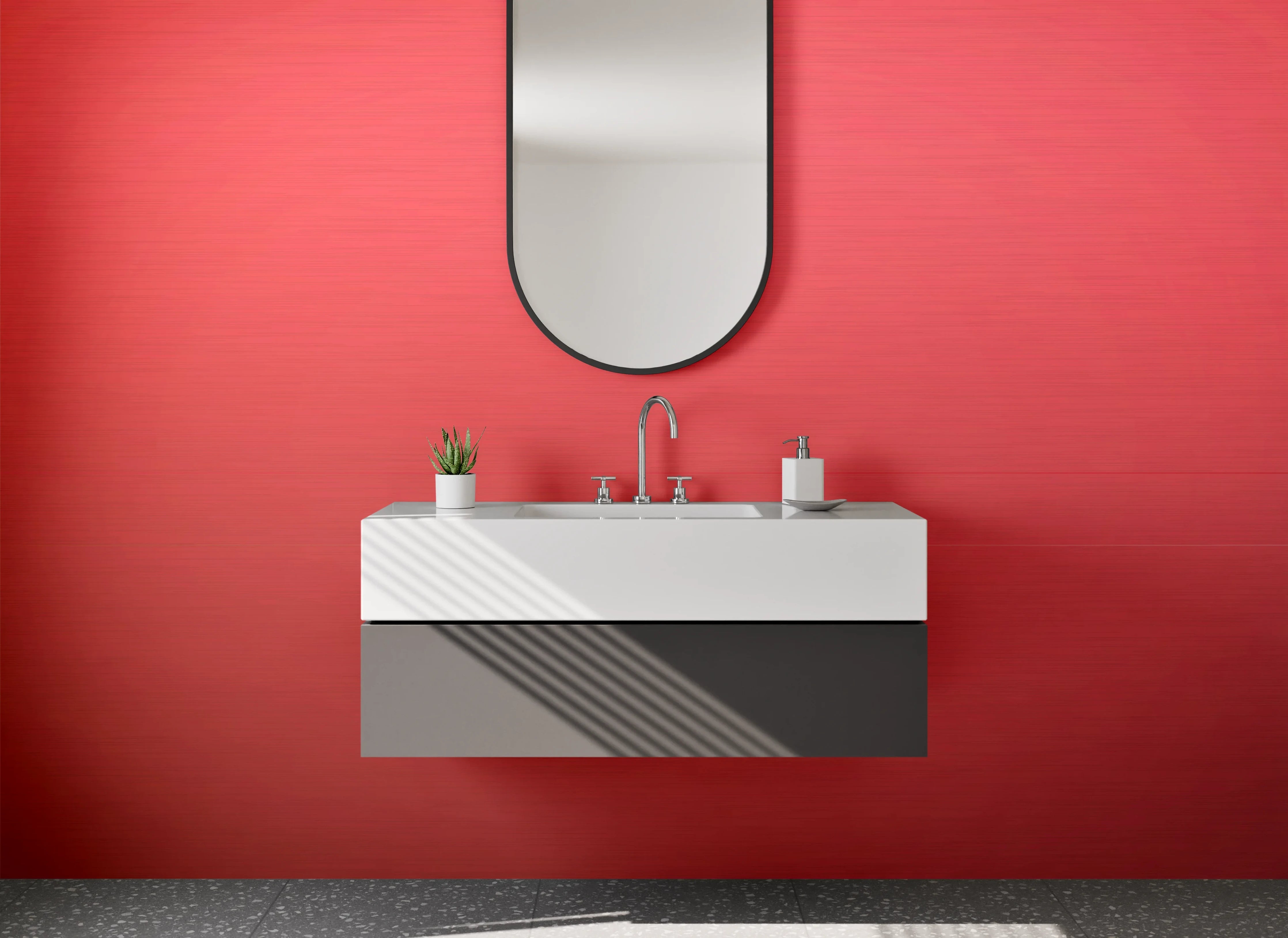 Waschbecken-Rückwand - Rote Metallic-Oberfläche mit Struktur