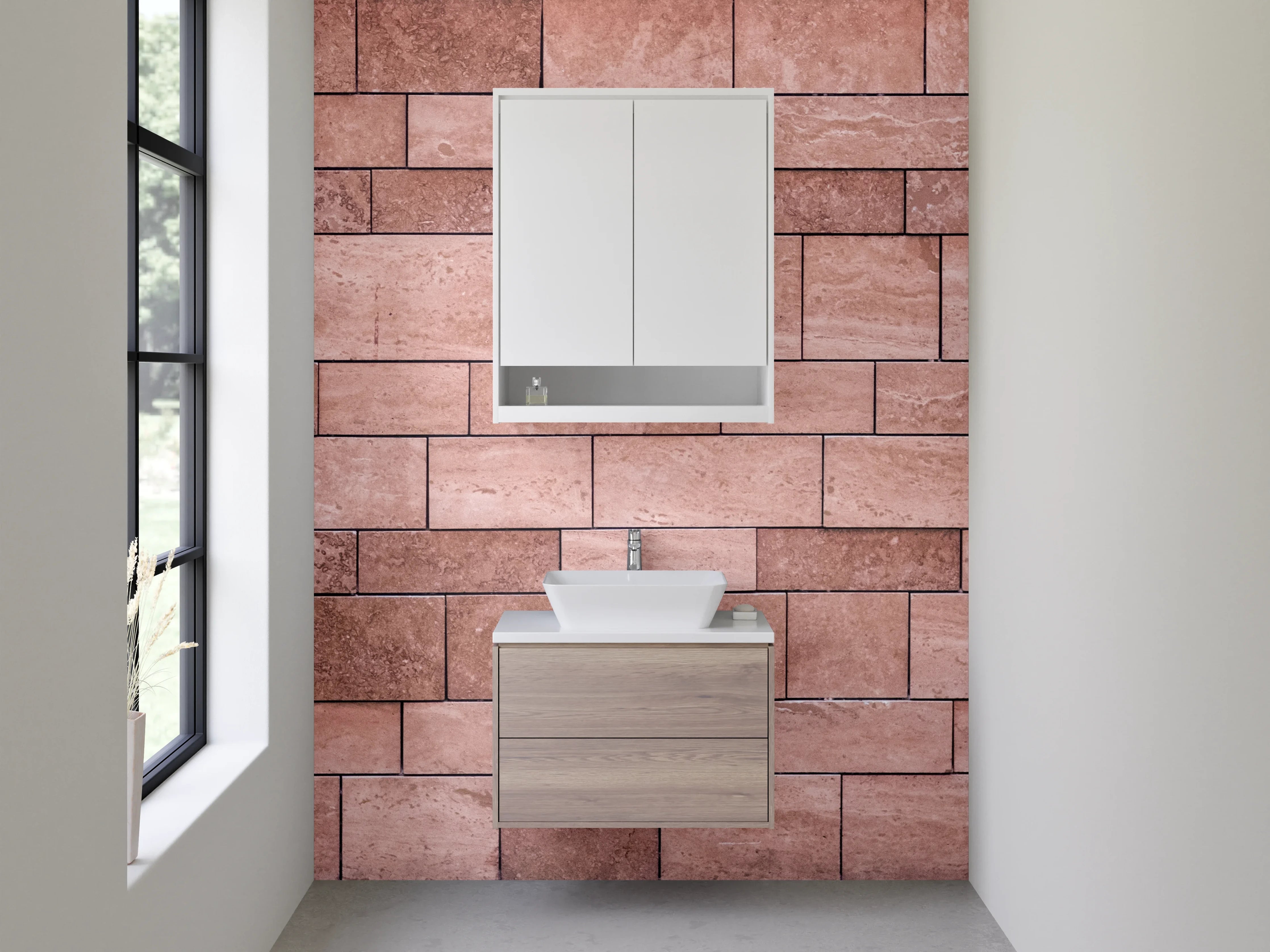 Waschbecken-Rückwand - Rote Sandstein Mosaik Struktur