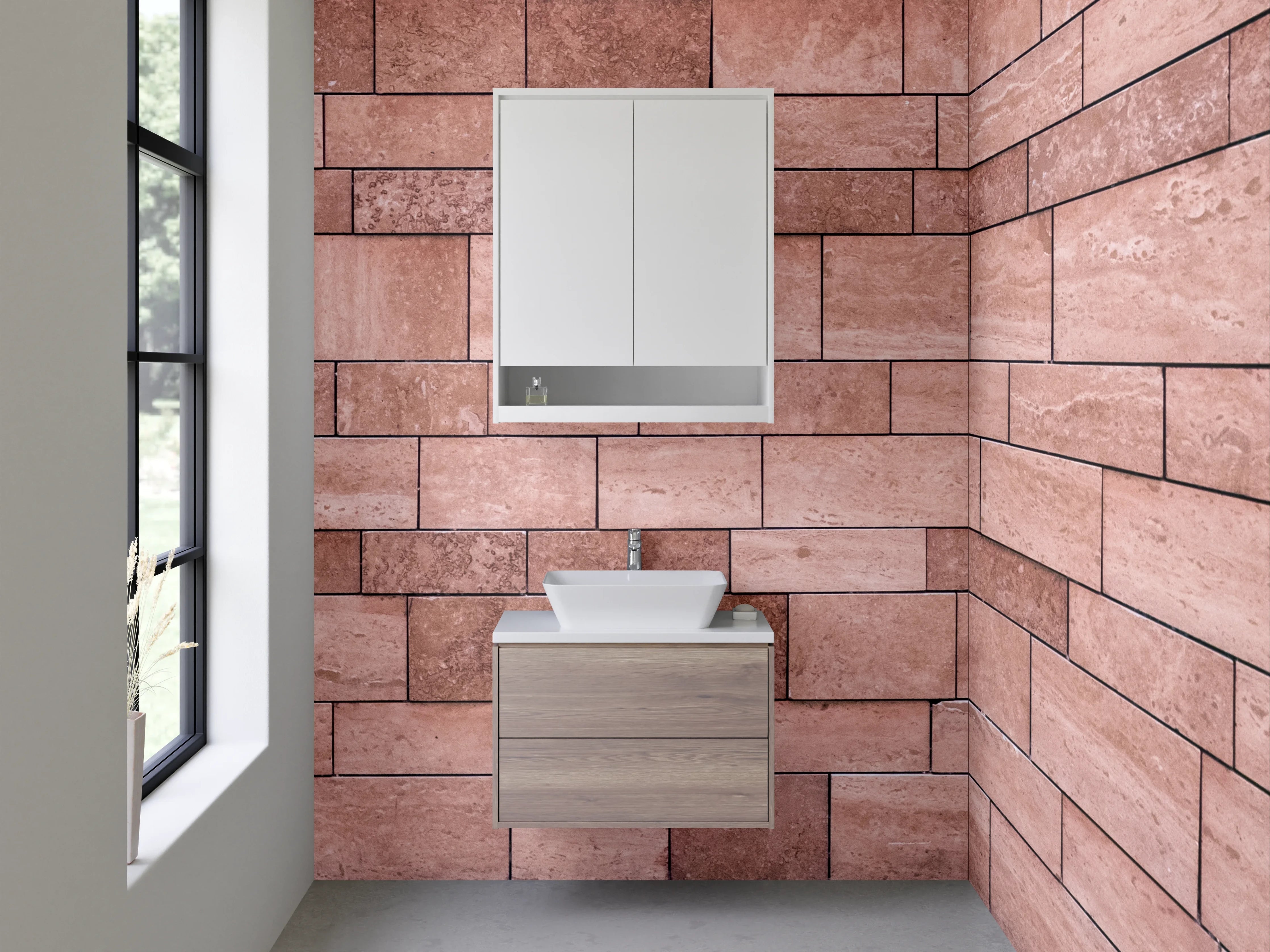 Waschbecken-Rückwand - Rote Sandstein Mosaik Struktur