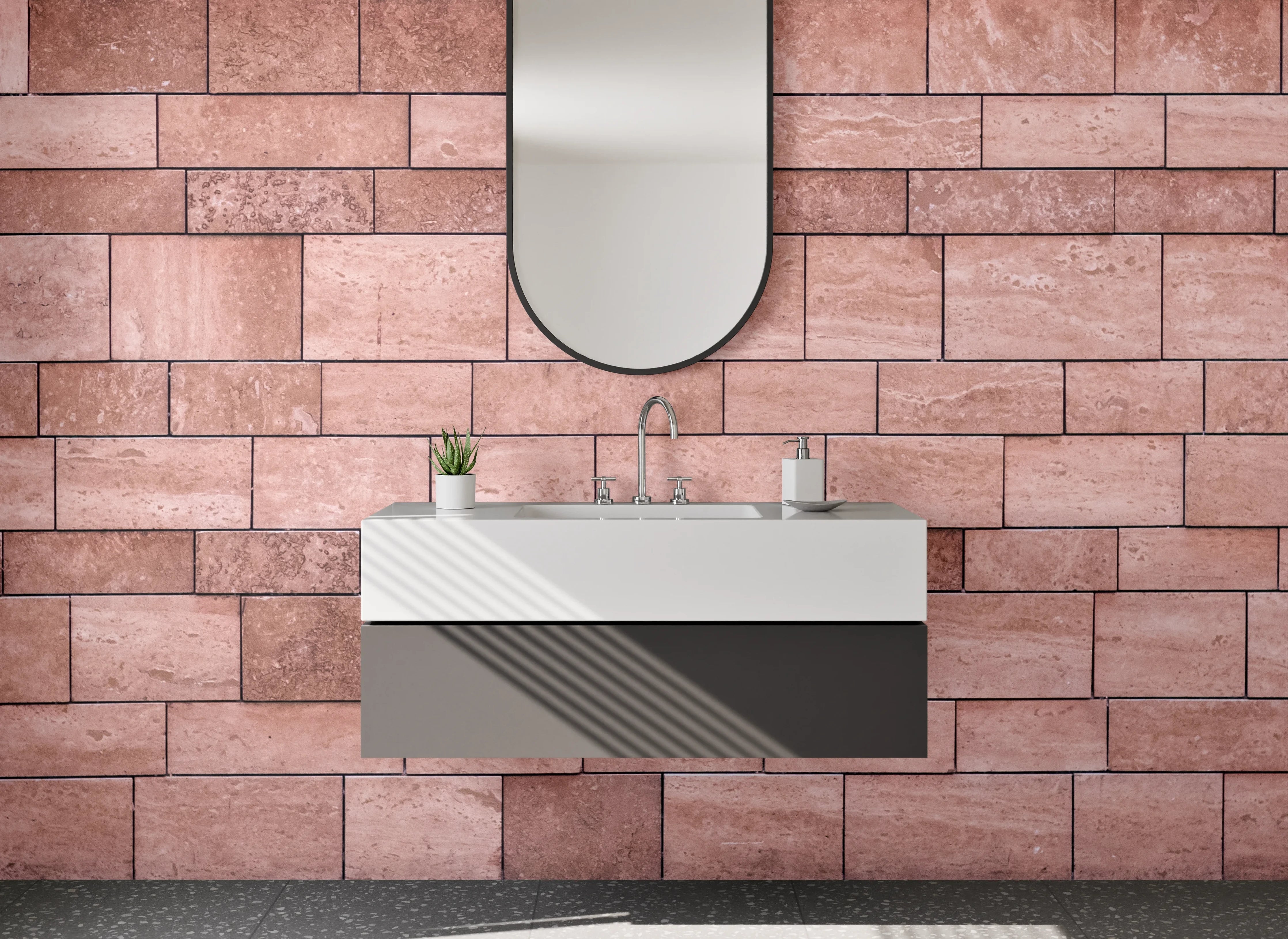 Waschbecken-Rückwand - Rote Sandstein Mosaik Struktur