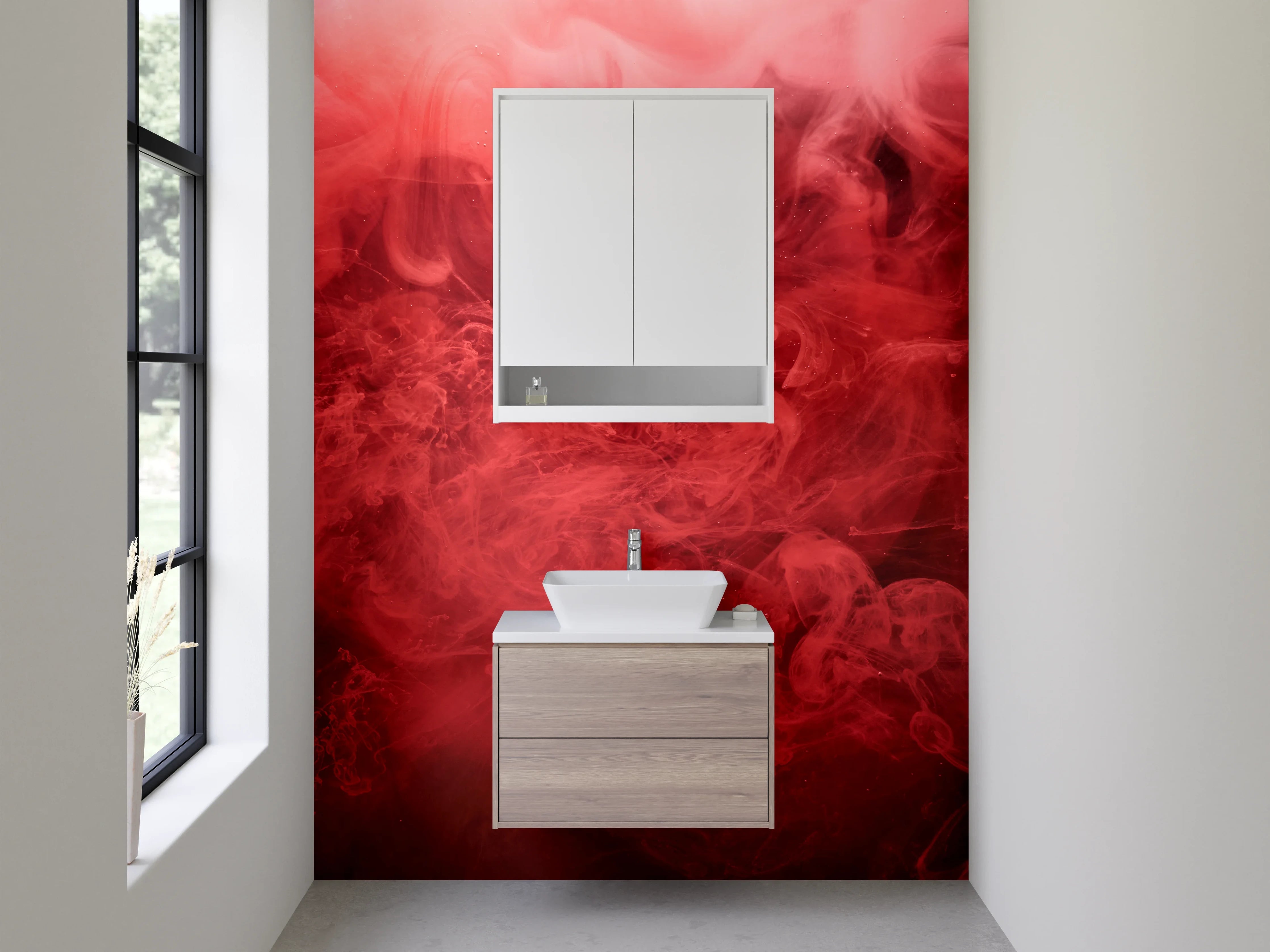 Waschbecken-Rückwand - Rote abstrakte Rauchwolken Kunst
