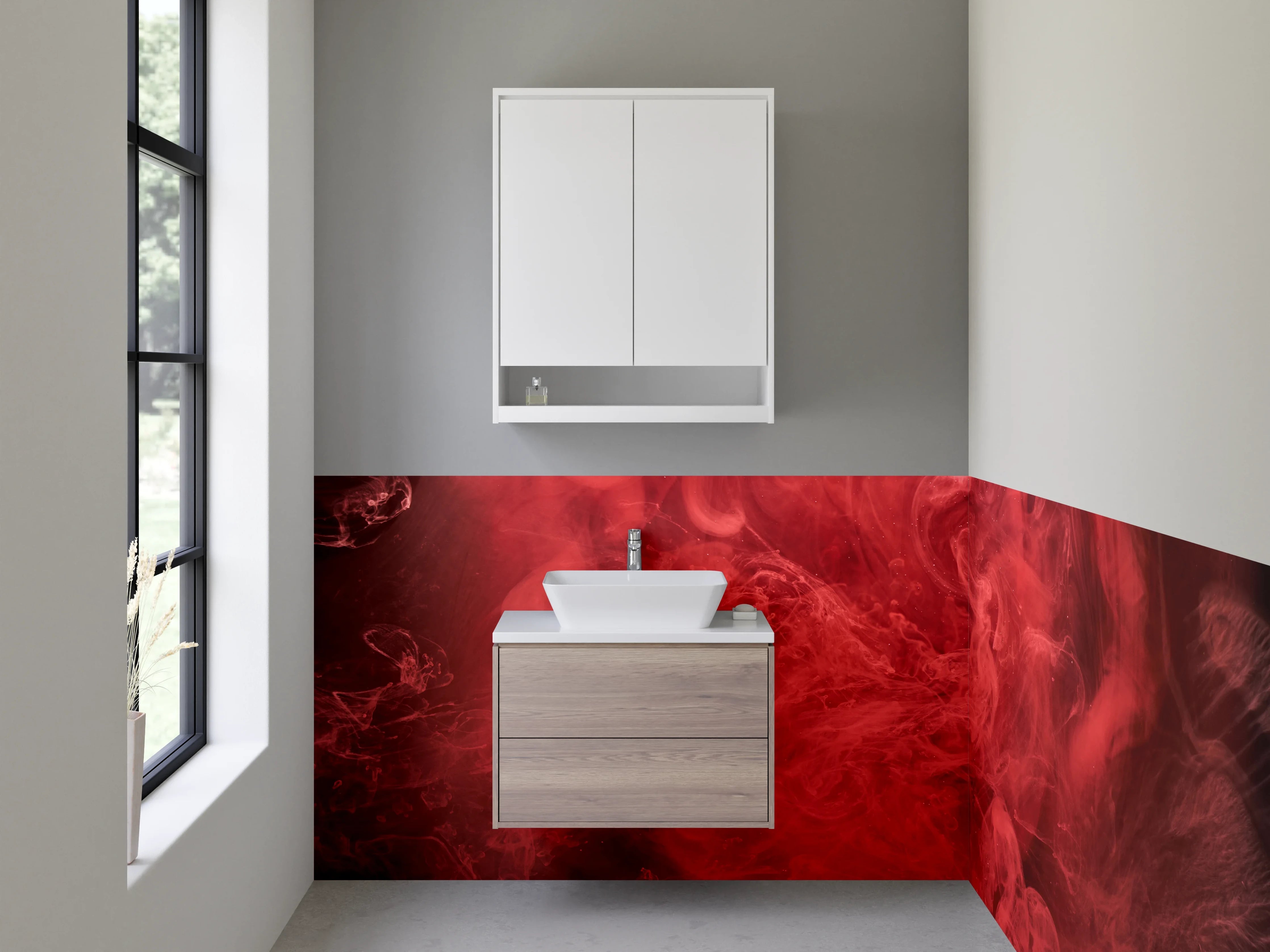 Waschbecken-Rückwand - Rote abstrakte Rauchwolken Kunst