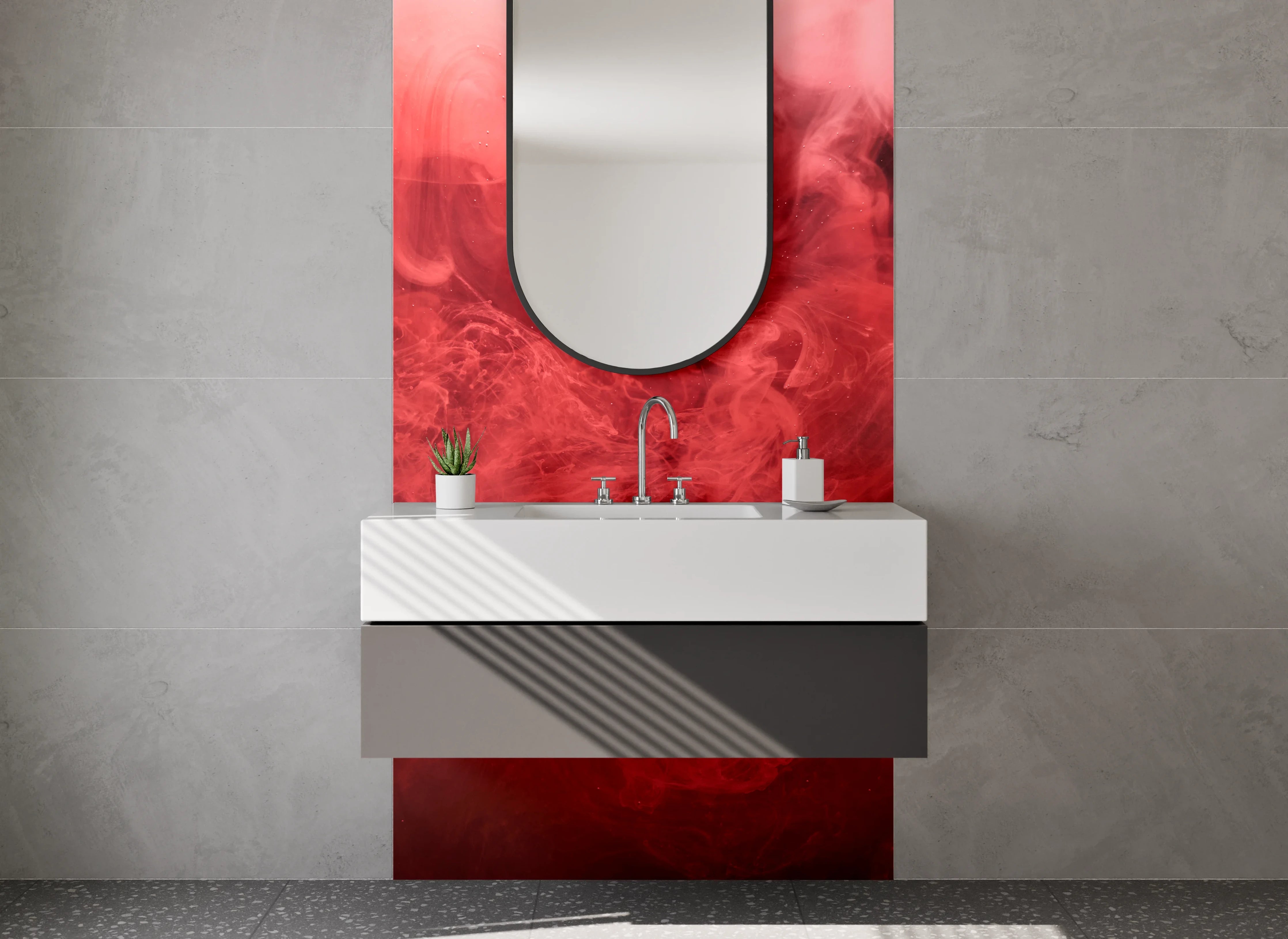 Waschbecken-Rückwand - Rote abstrakte Rauchwolken Kunst