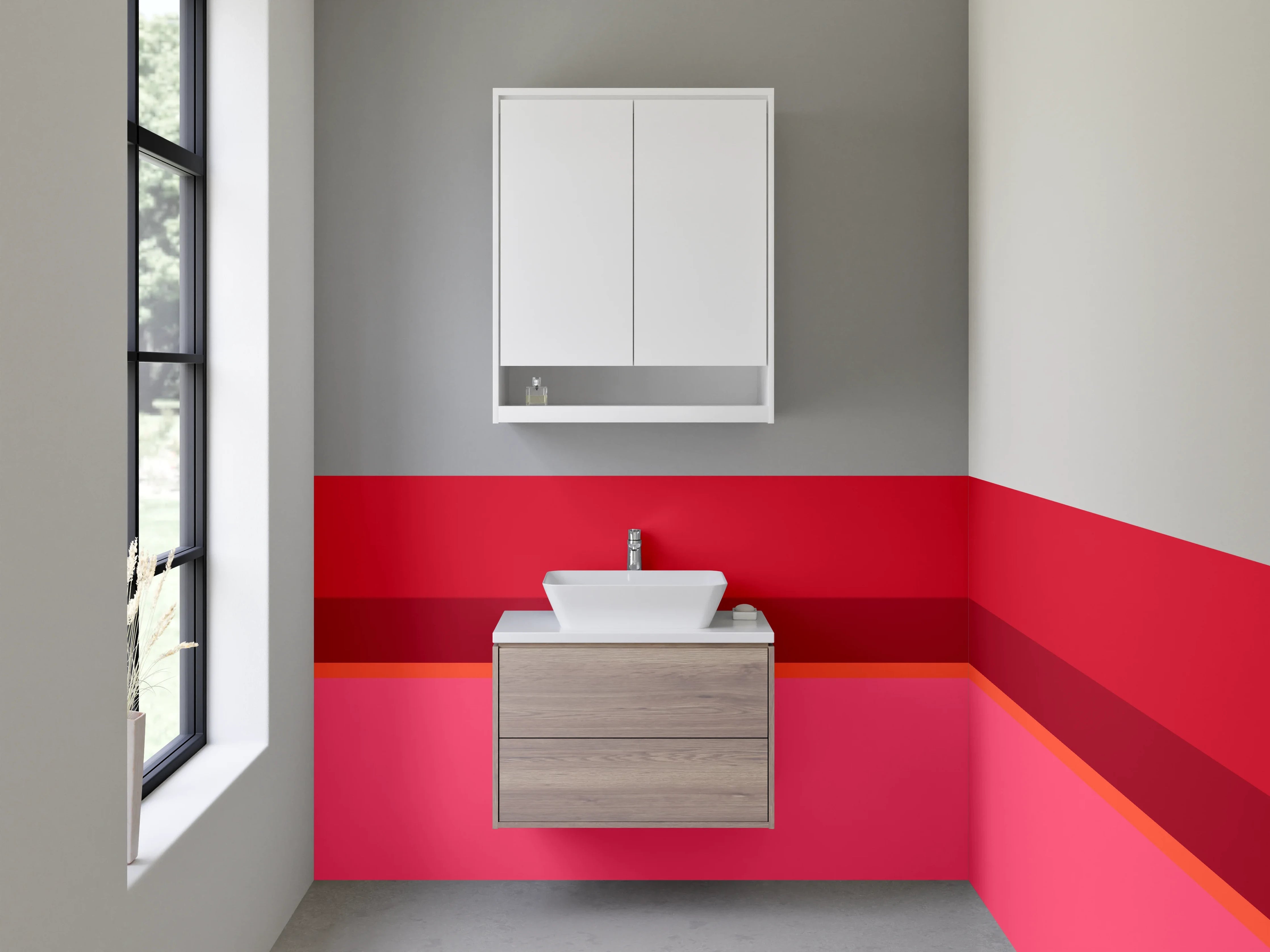 Waschbecken-Rückwand - Rote und Pinke Farbflächen