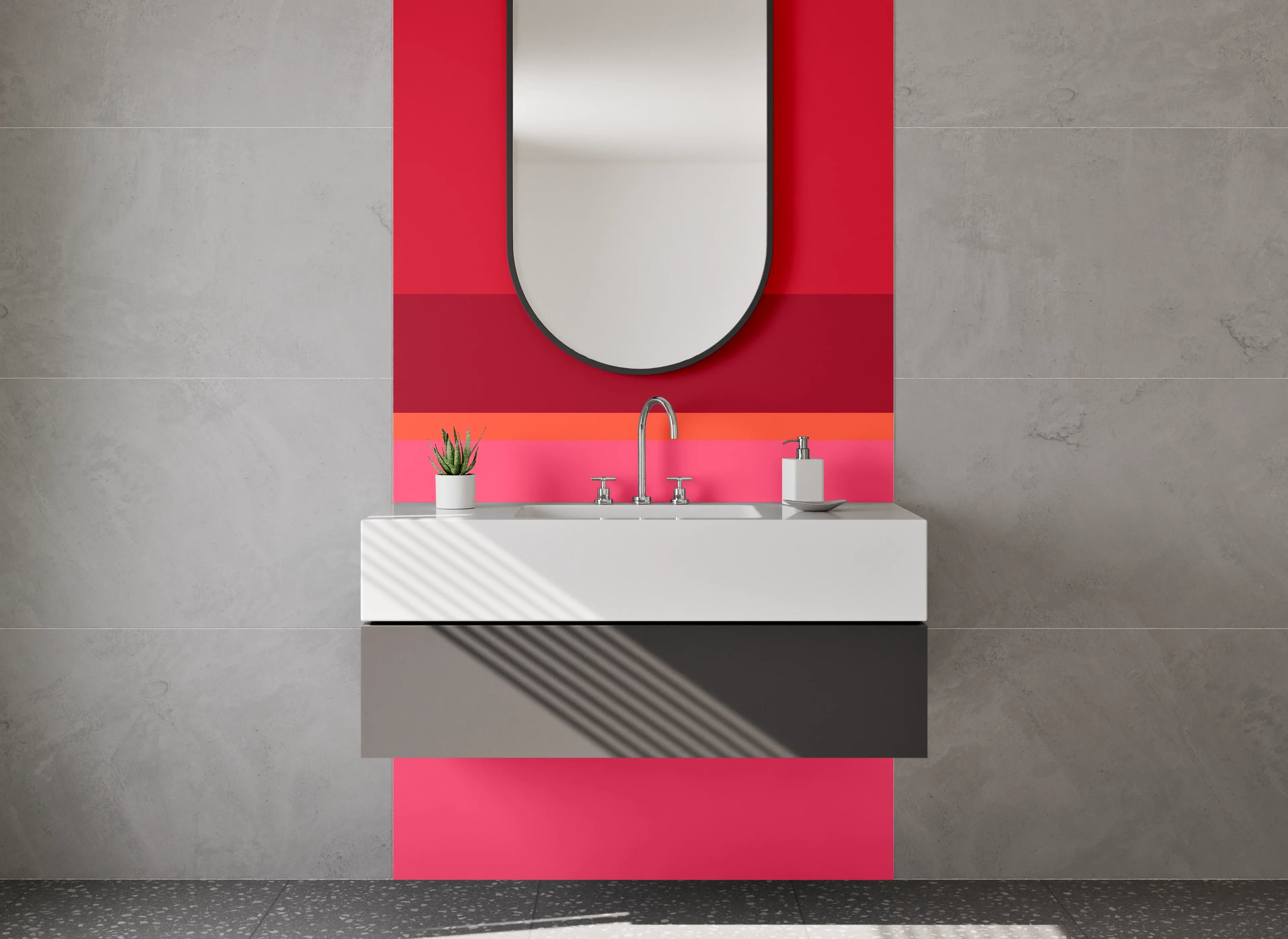 Waschbecken-Rückwand - Rote und Pinke Farbflächen