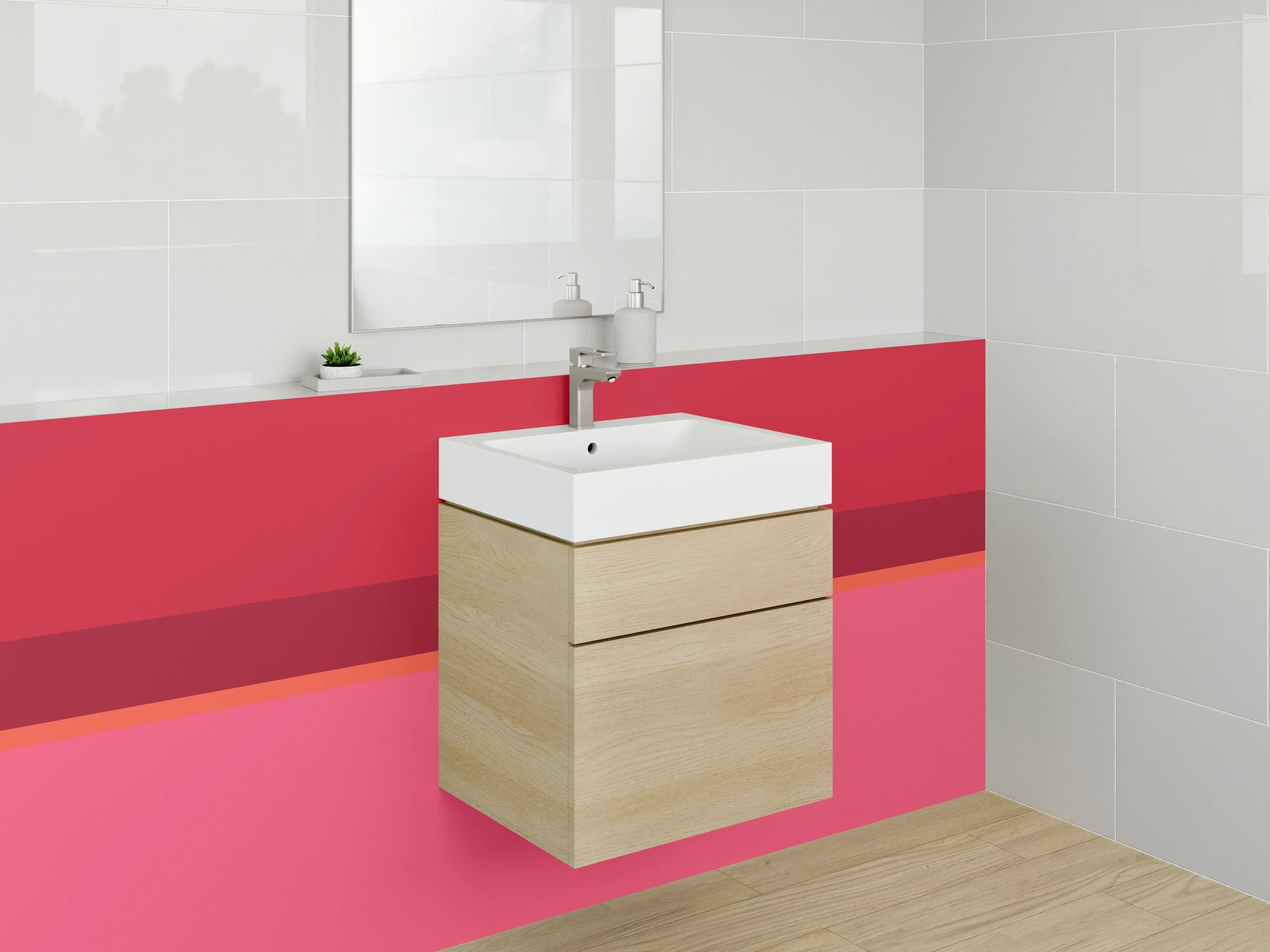 Waschbecken-Rückwand - Rote und Pinke Farbflächen