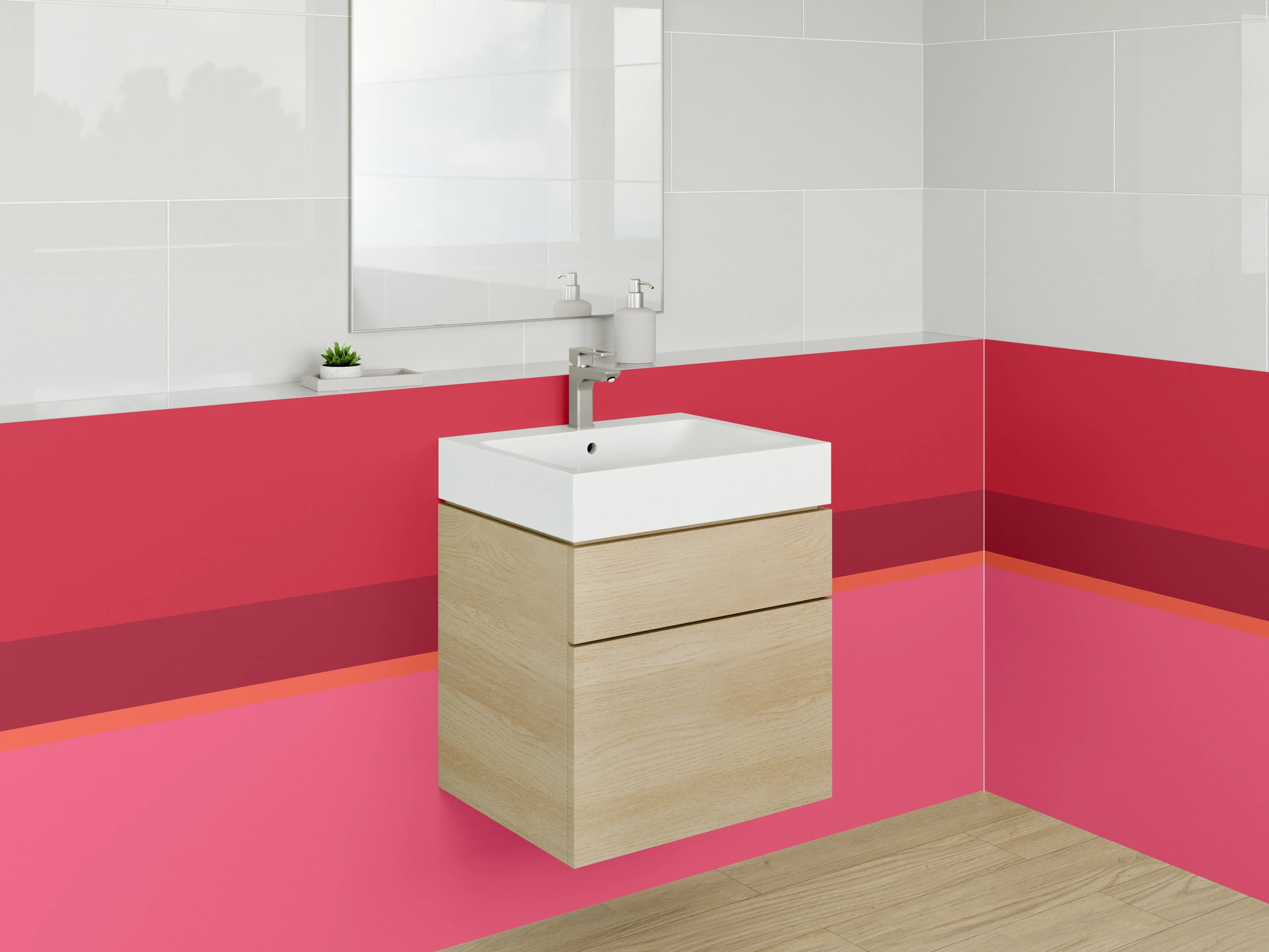 Waschbecken-Rückwand - Rote und Pinke Farbflächen