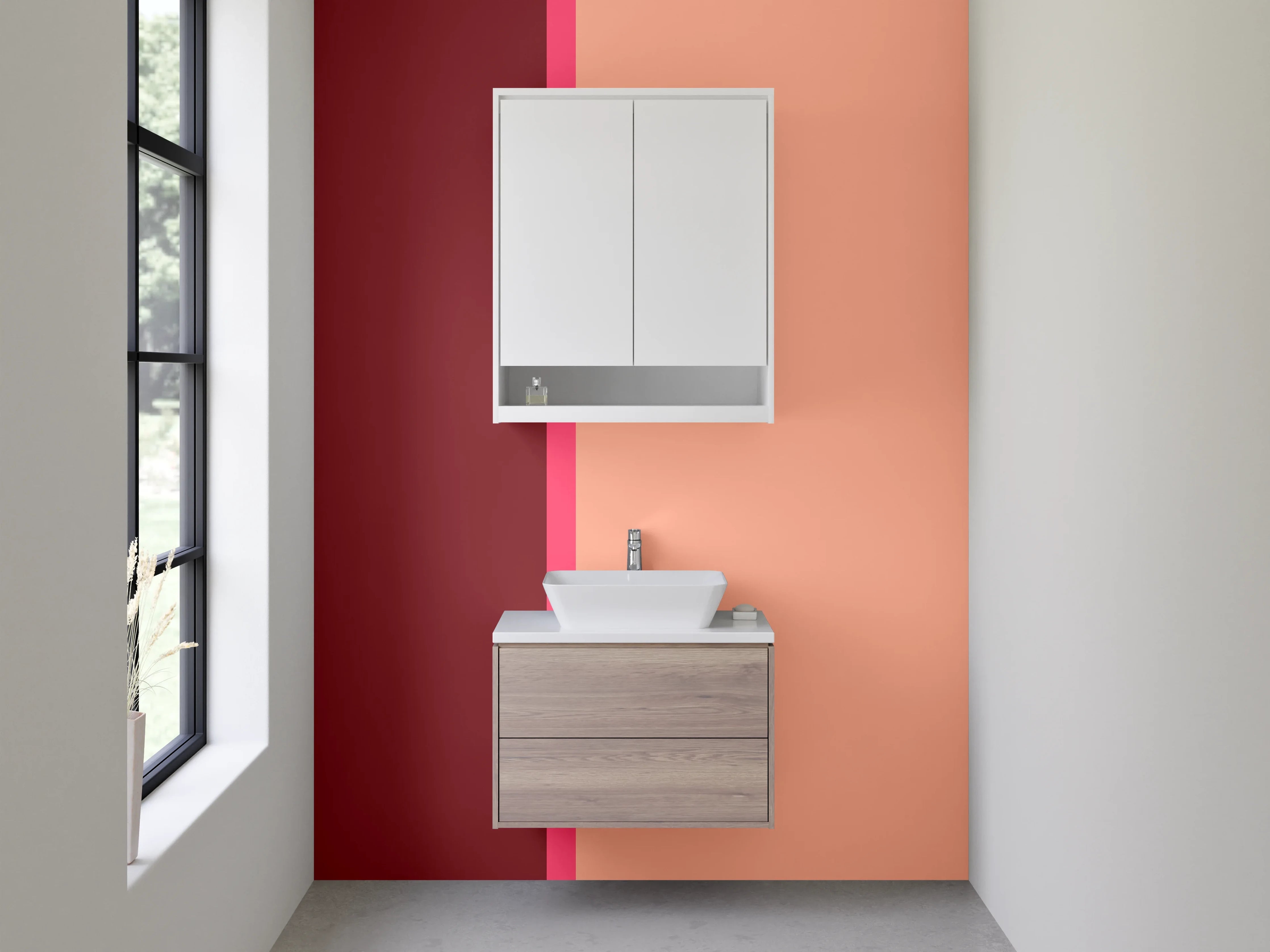 Waschbecken-Rückwand - Rote und peachfarbene Farbpalette