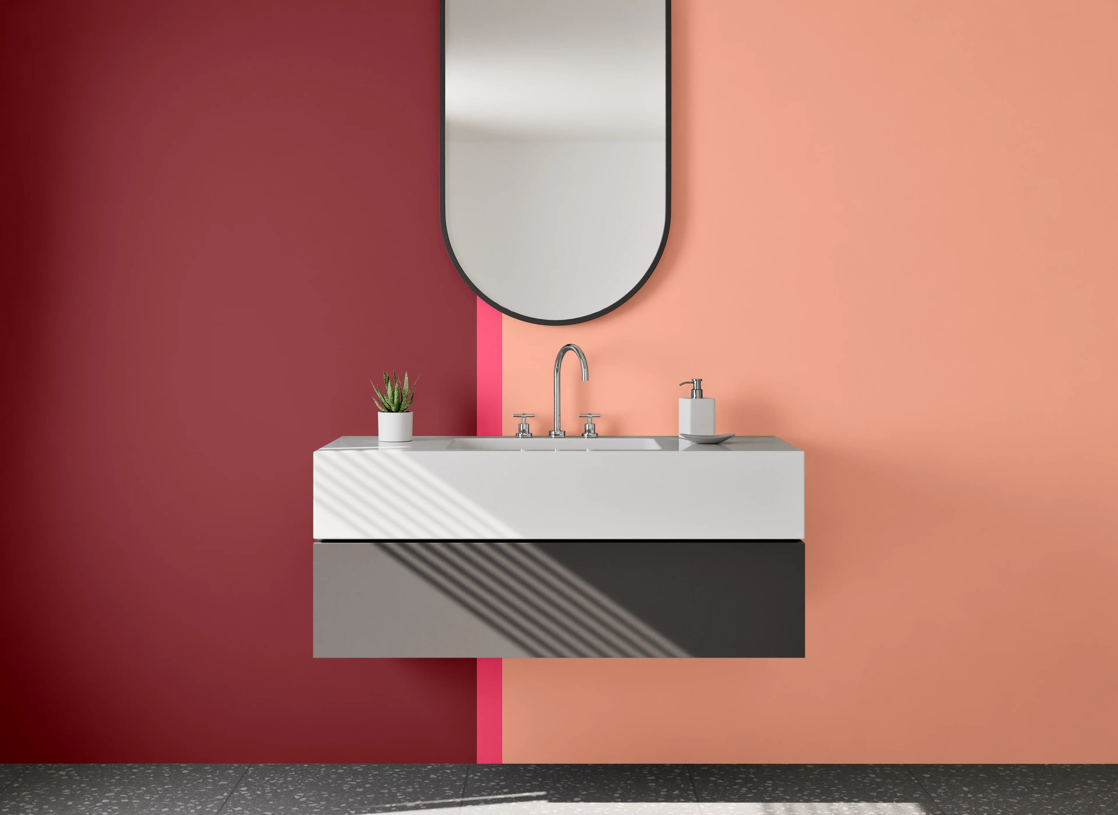 Waschbecken-Rückwand - Rote und peachfarbene Farbpalette