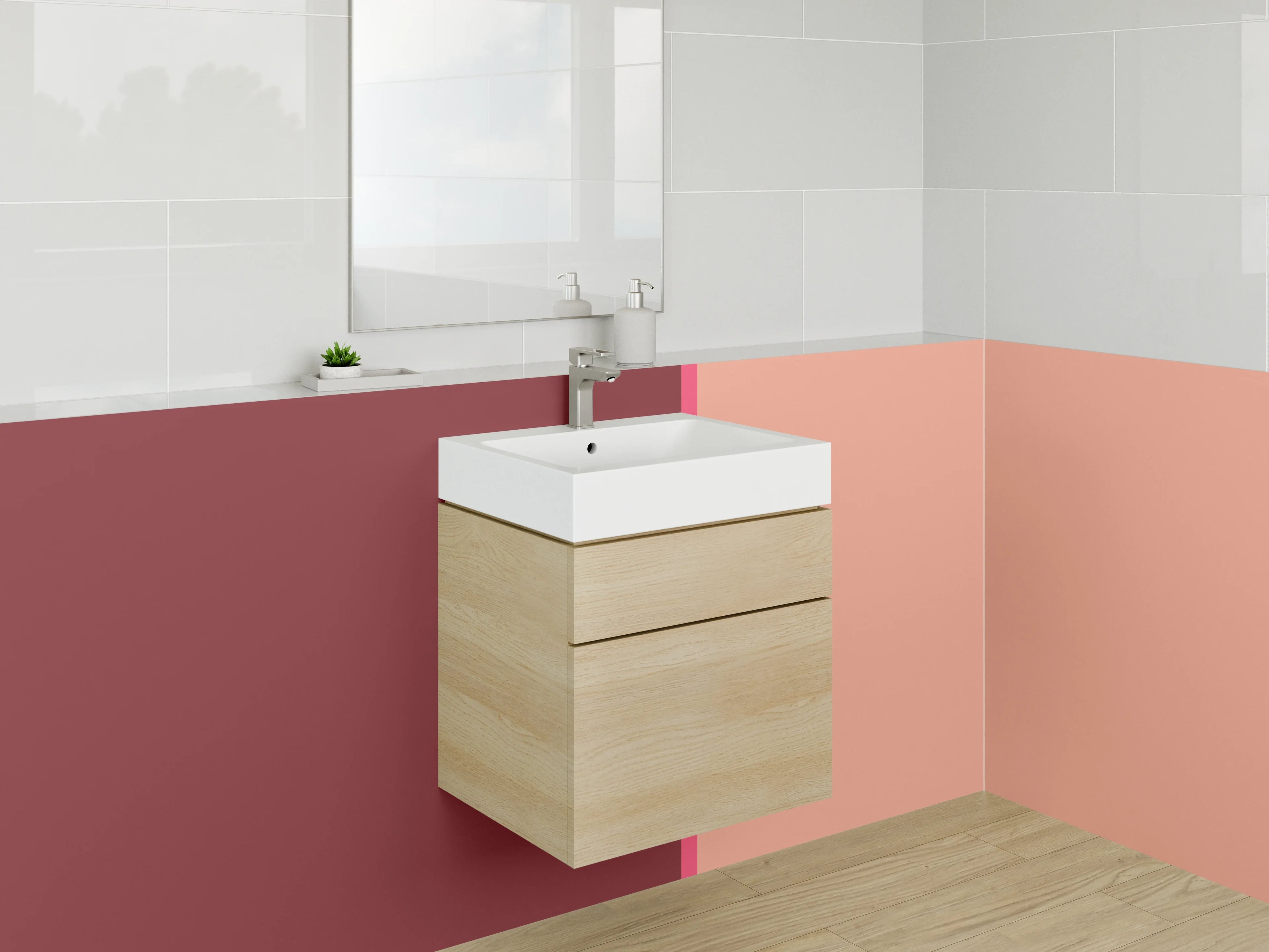 Waschbecken-Rückwand - Rote und peachfarbene Farbpalette