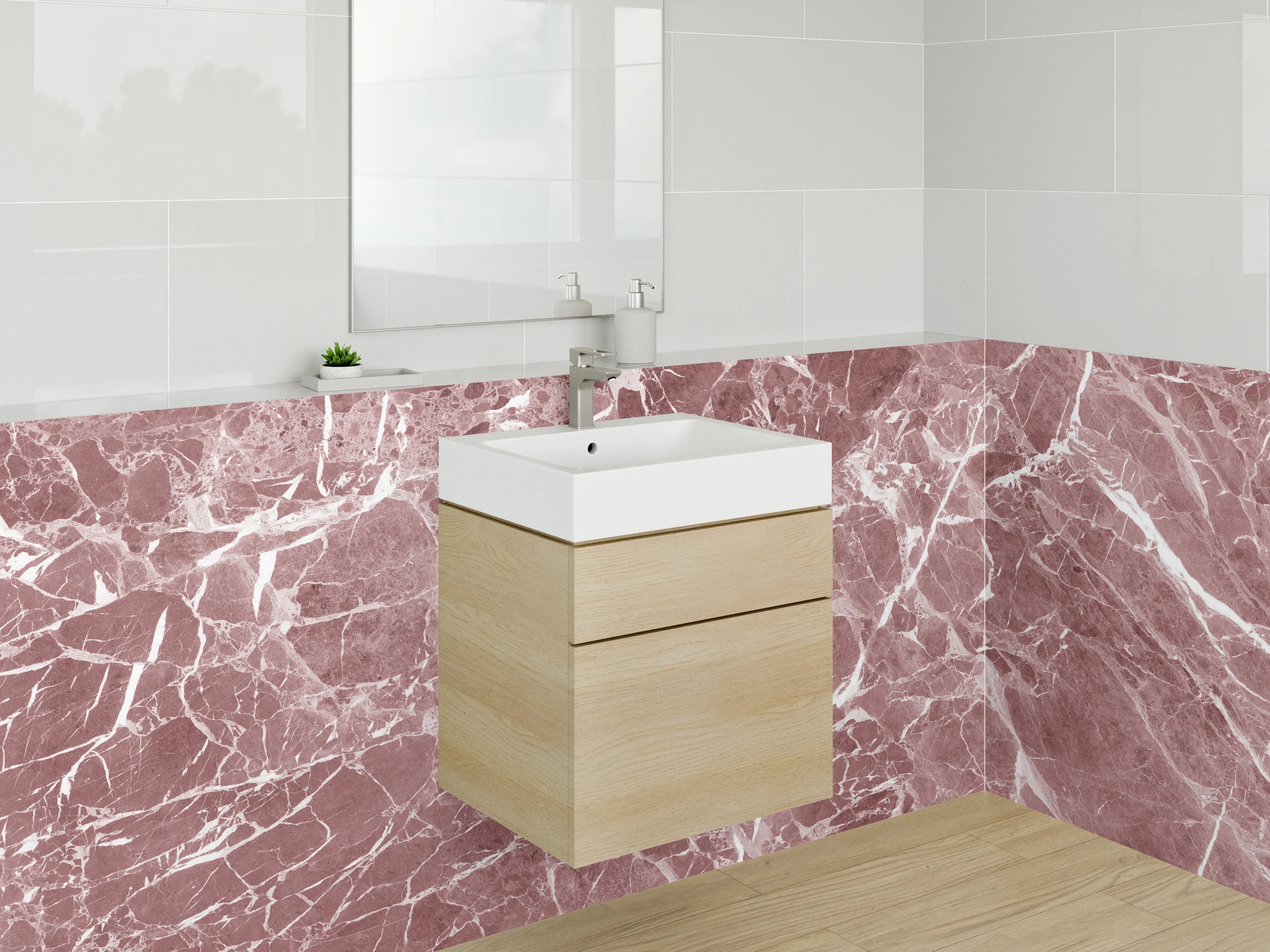 Waschbecken-Rückwand - Roter Marmor mit weißen Äderungen