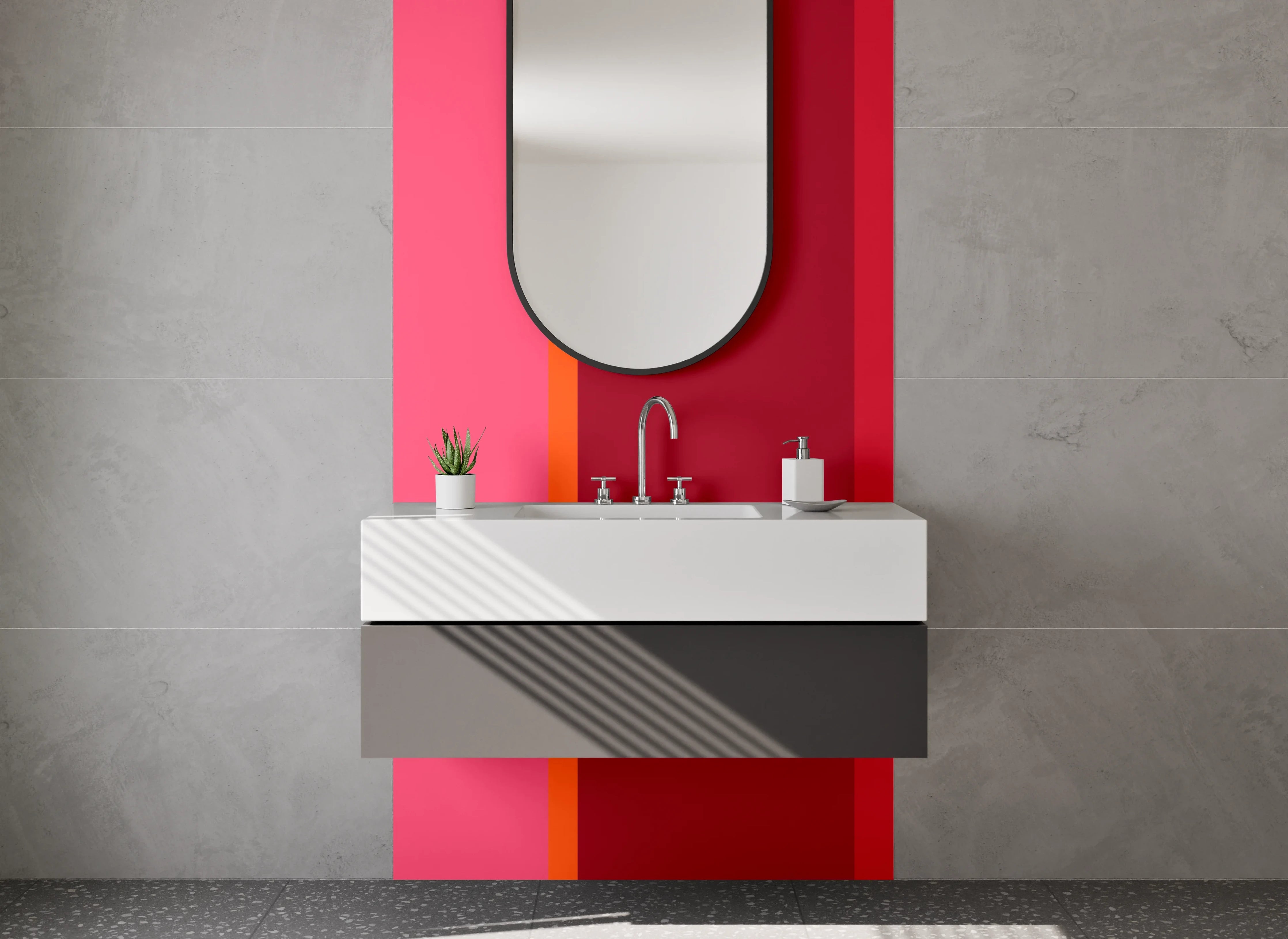 Waschbecken-Rückwand - Rotes Farbverlauf mit Pink