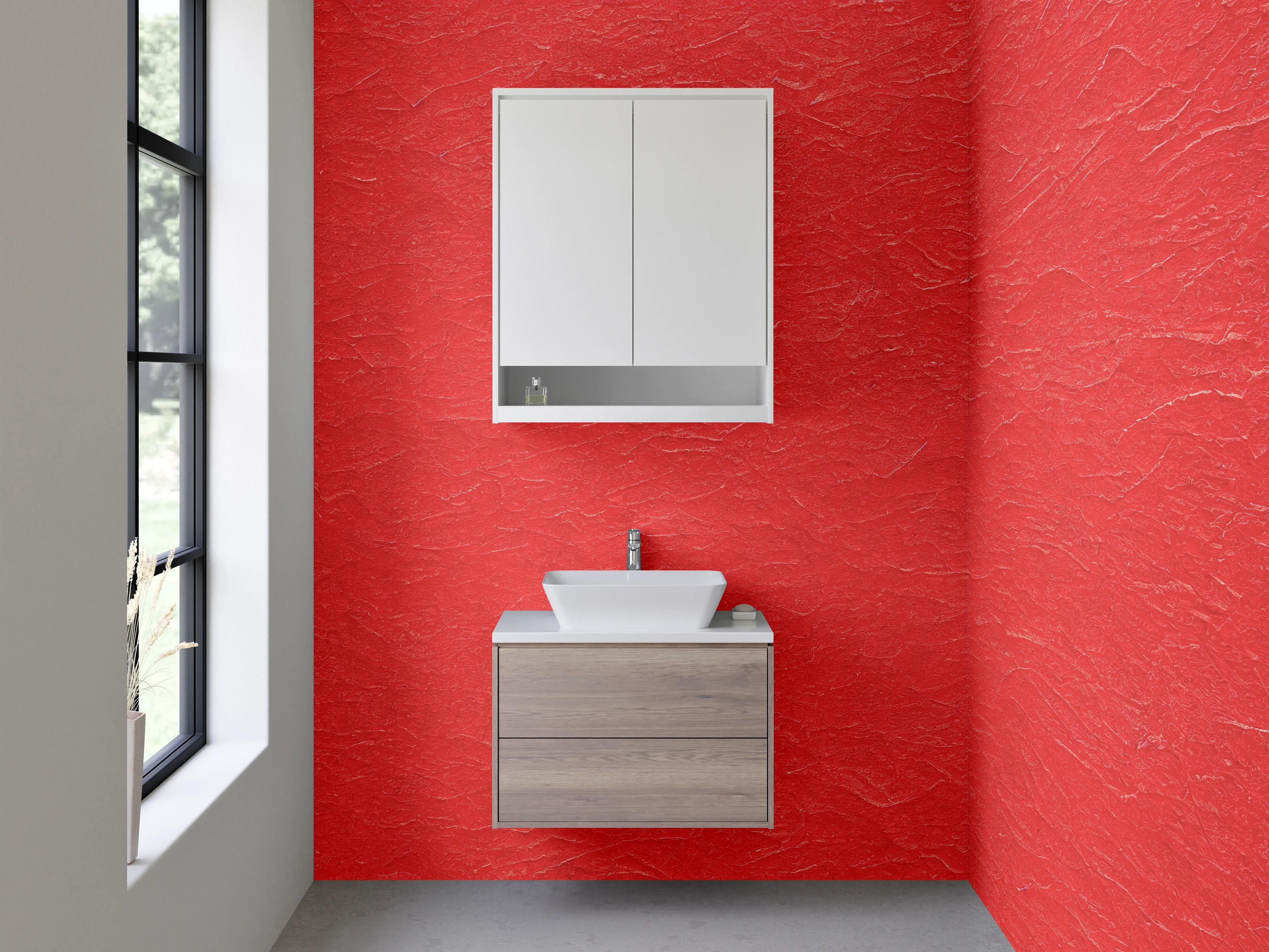 Waschbecken-Rückwand - Rotes Leder mit Textur