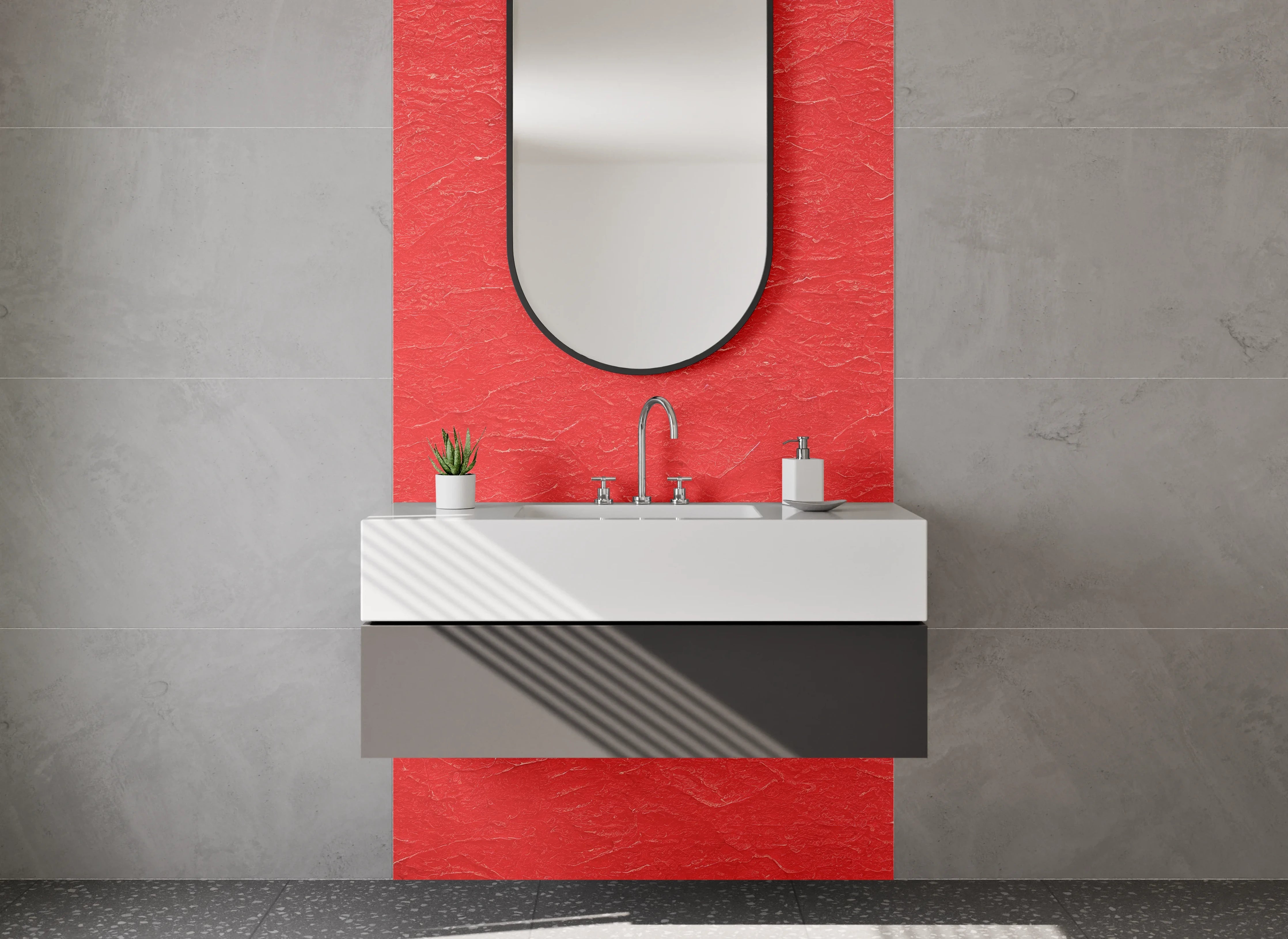 Waschbecken-Rückwand - Rotes Leder mit Textur