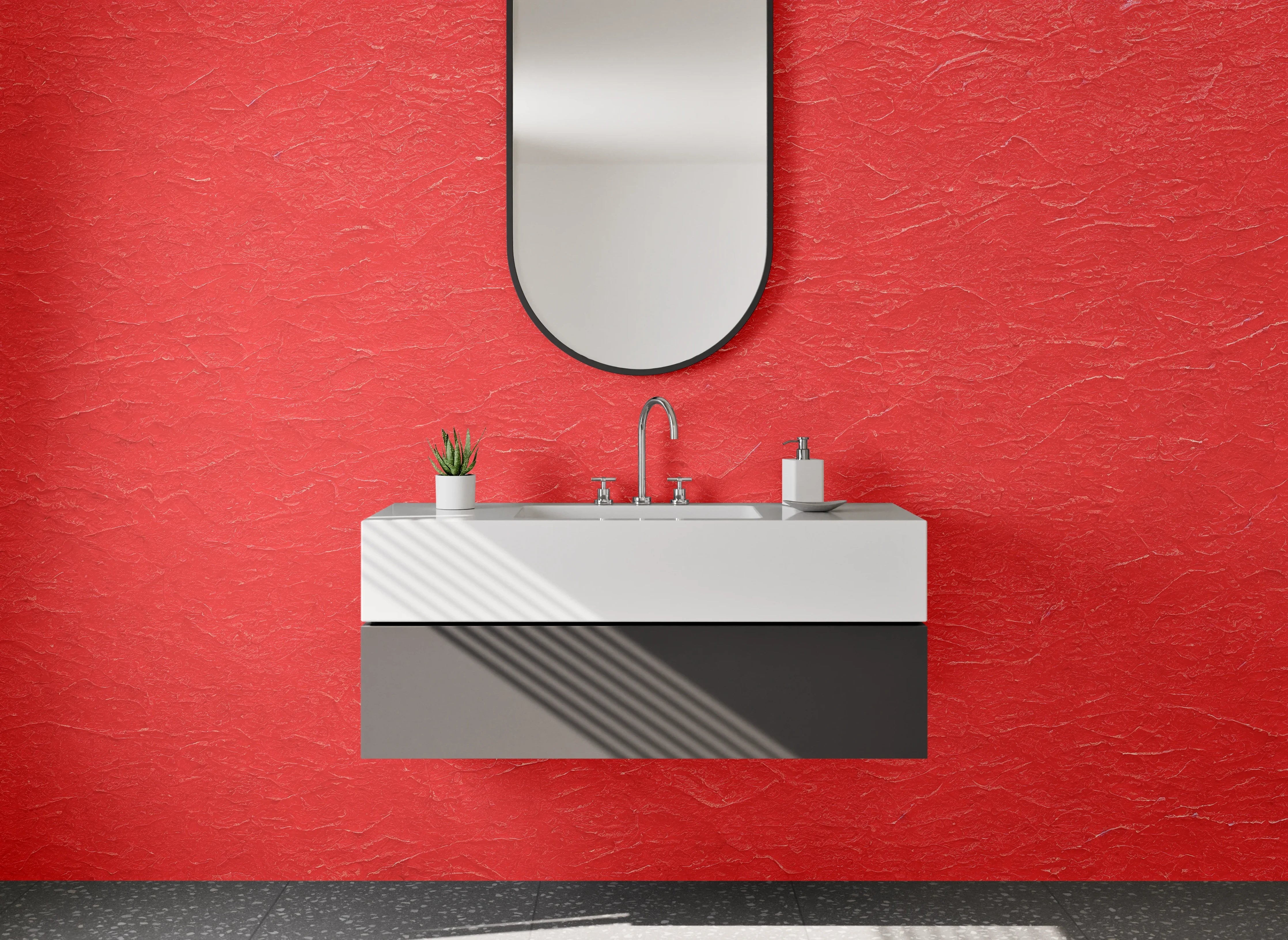 Waschbecken-Rückwand - Rotes Leder mit Textur