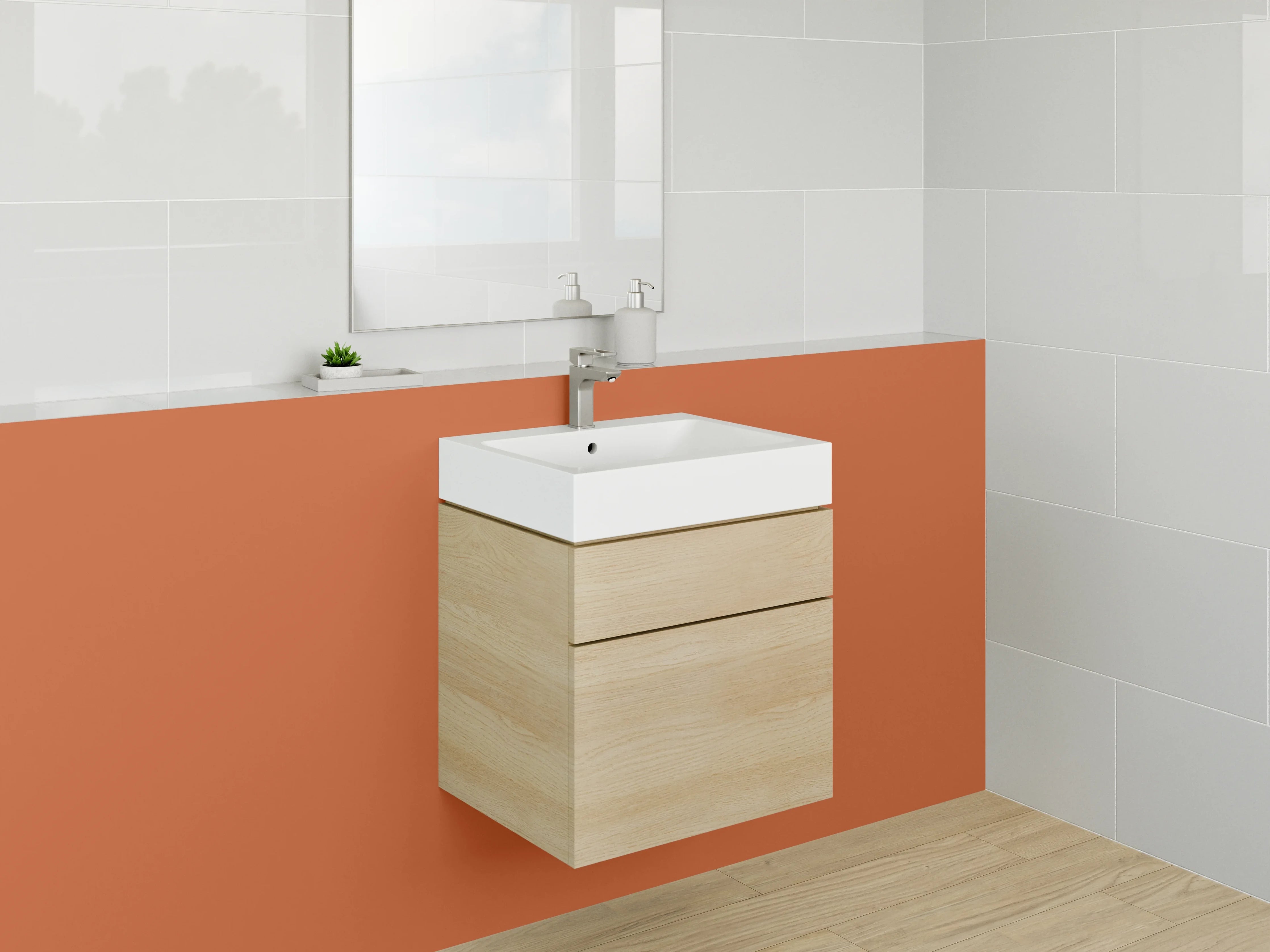 Waschbecken-Rückwand - Rotorange mit Grau-Glanz