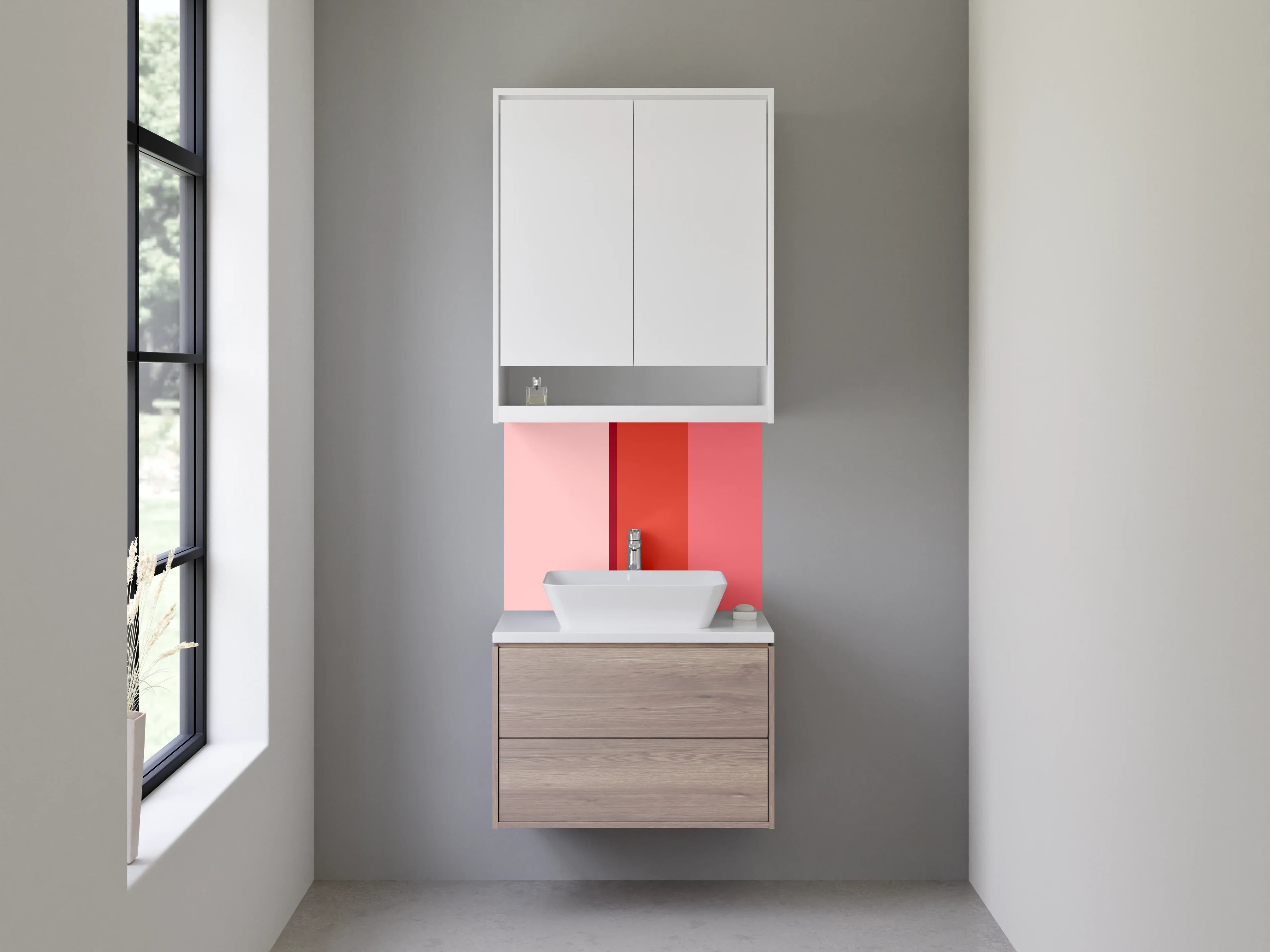 Waschbecken-Rückwand - Rottöne und Pastelltöne in abstrakter Farbgestaltung