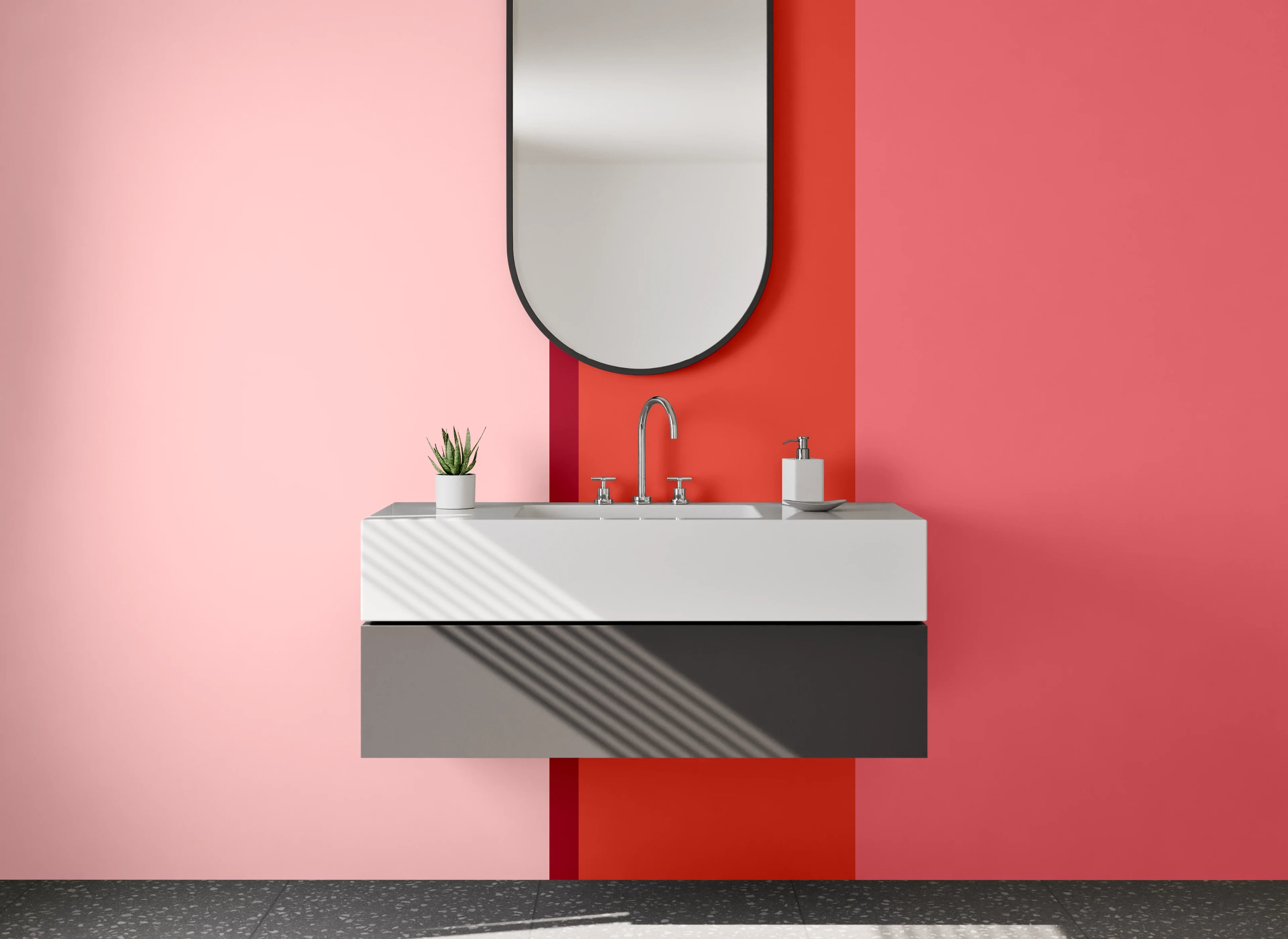 Waschbecken-Rückwand - Rottöne und Pastelltöne in abstrakter Farbgestaltung