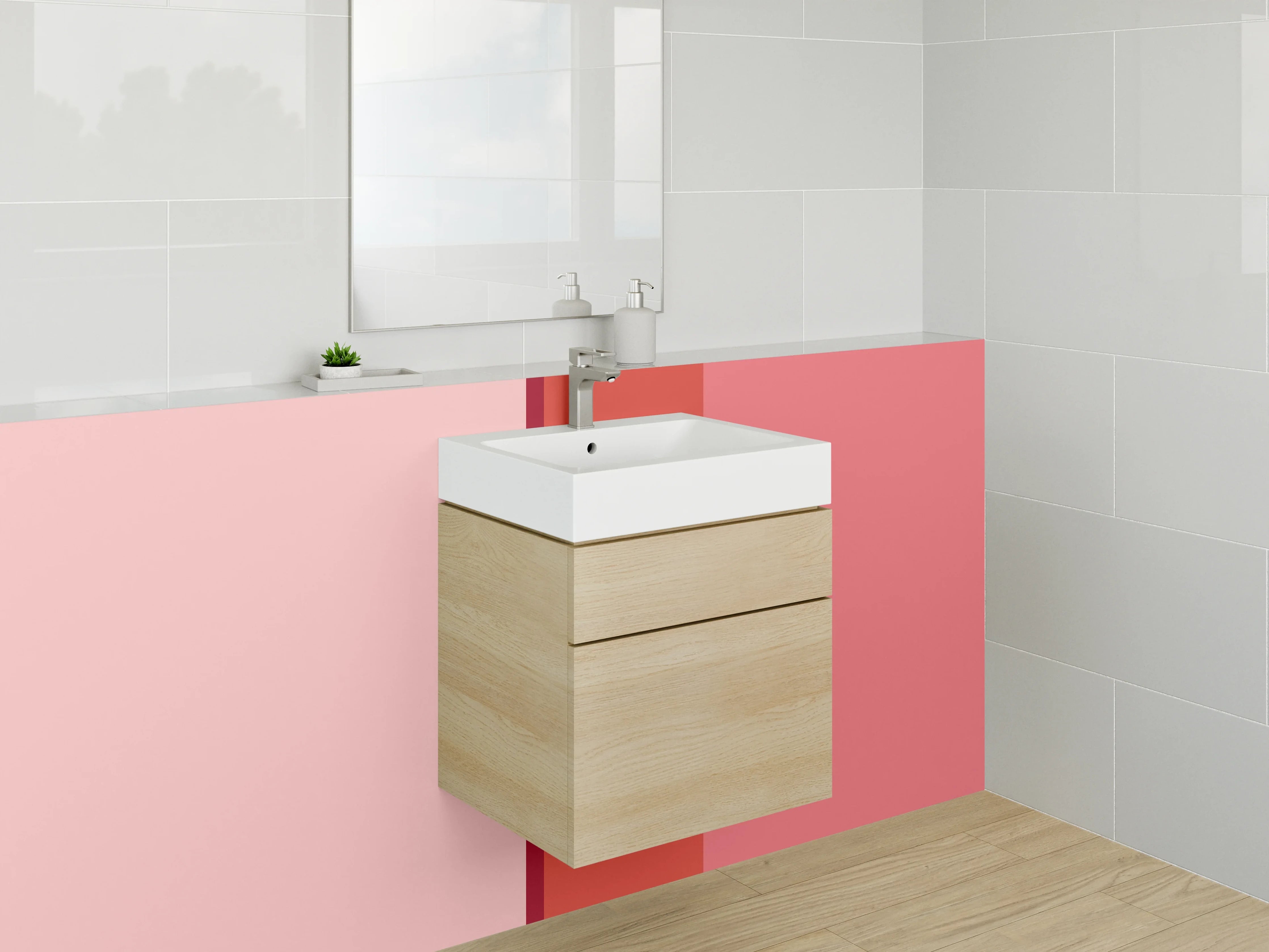 Waschbecken-Rückwand - Rottöne und Pastelltöne in abstrakter Farbgestaltung