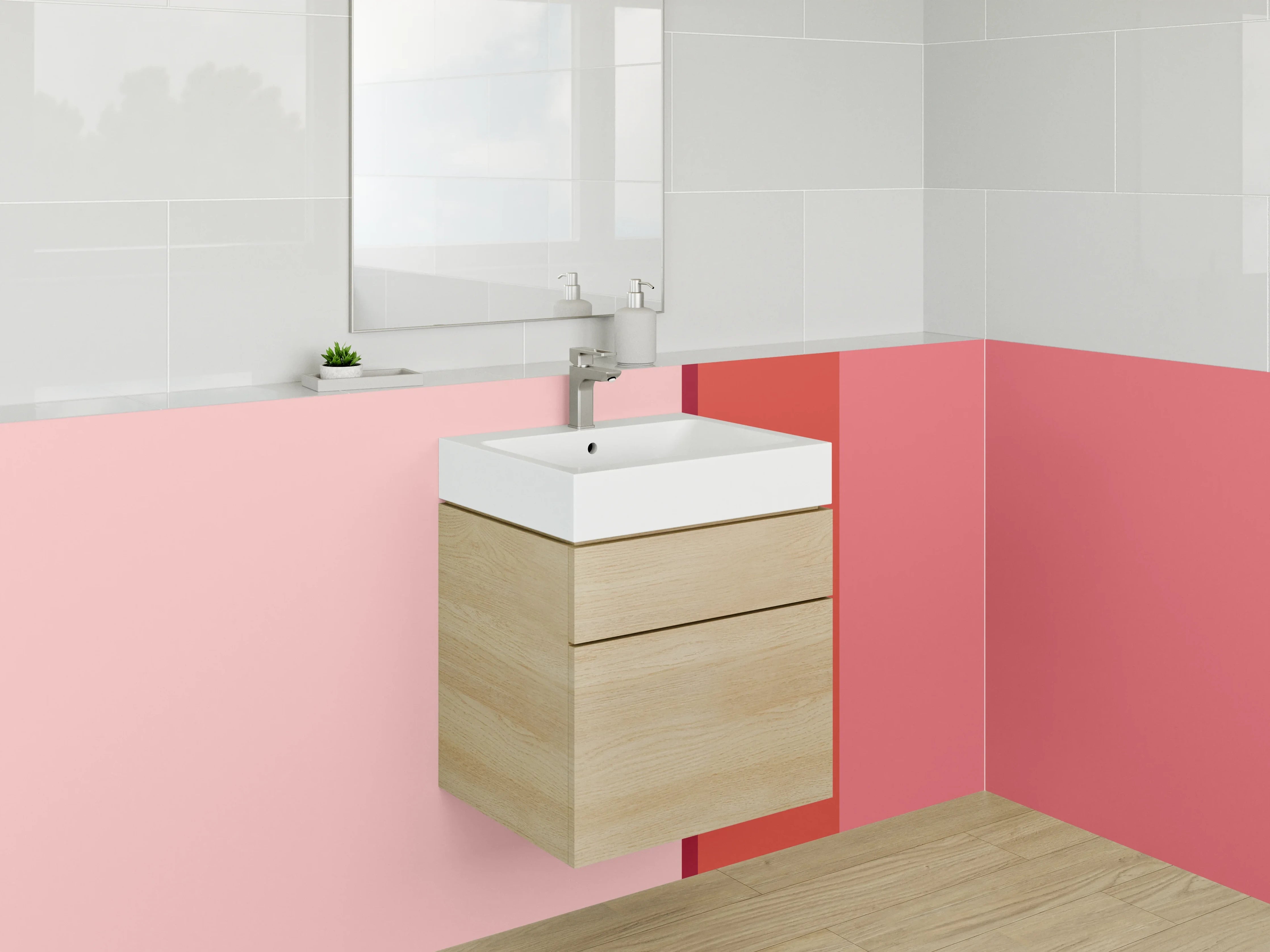 Waschbecken-Rückwand - Rottöne und Pastelltöne in abstrakter Farbgestaltung