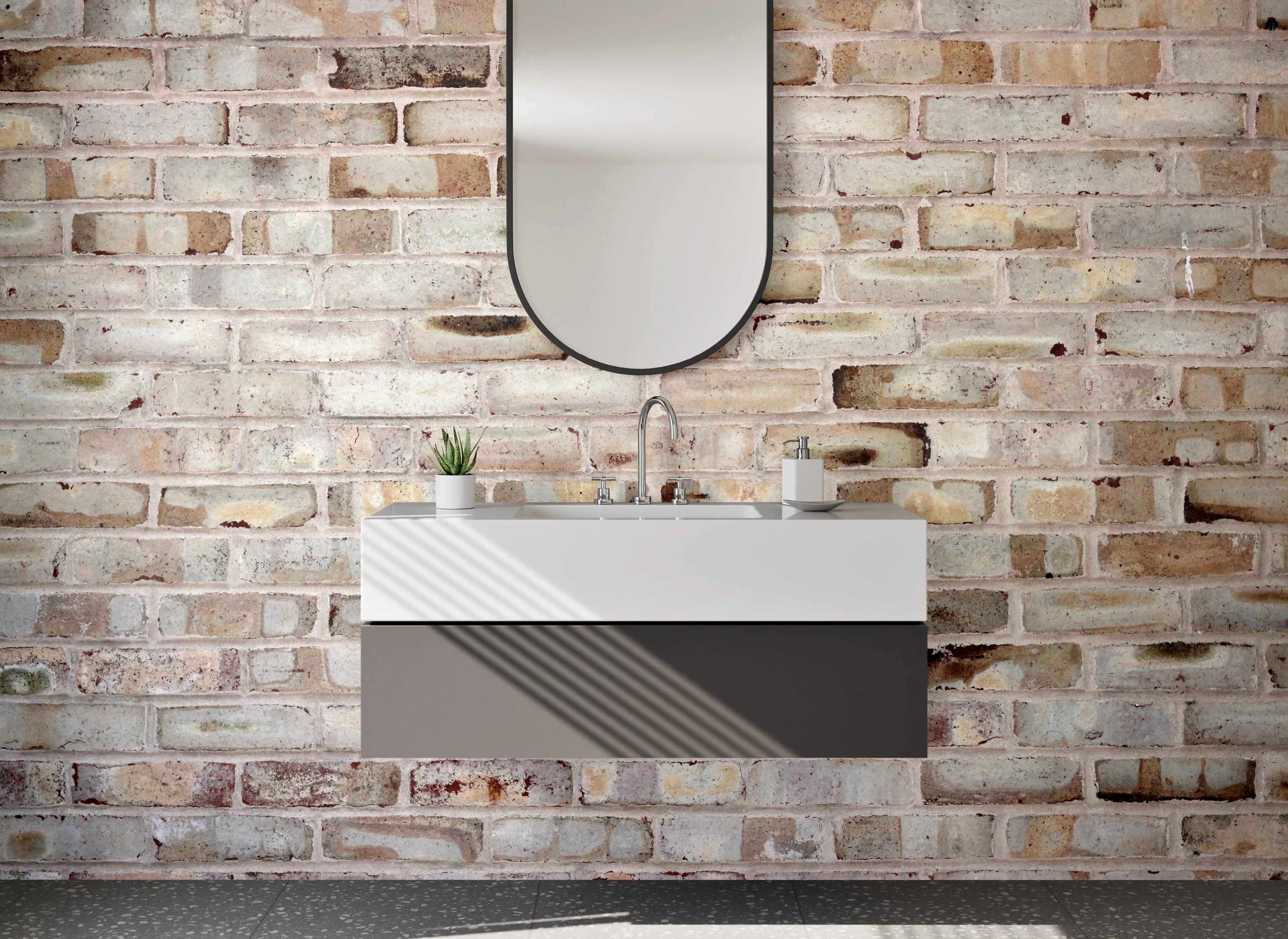 Waschbecken-Rückwand - Rustikale Backstein-Optik für Dein Zuhause