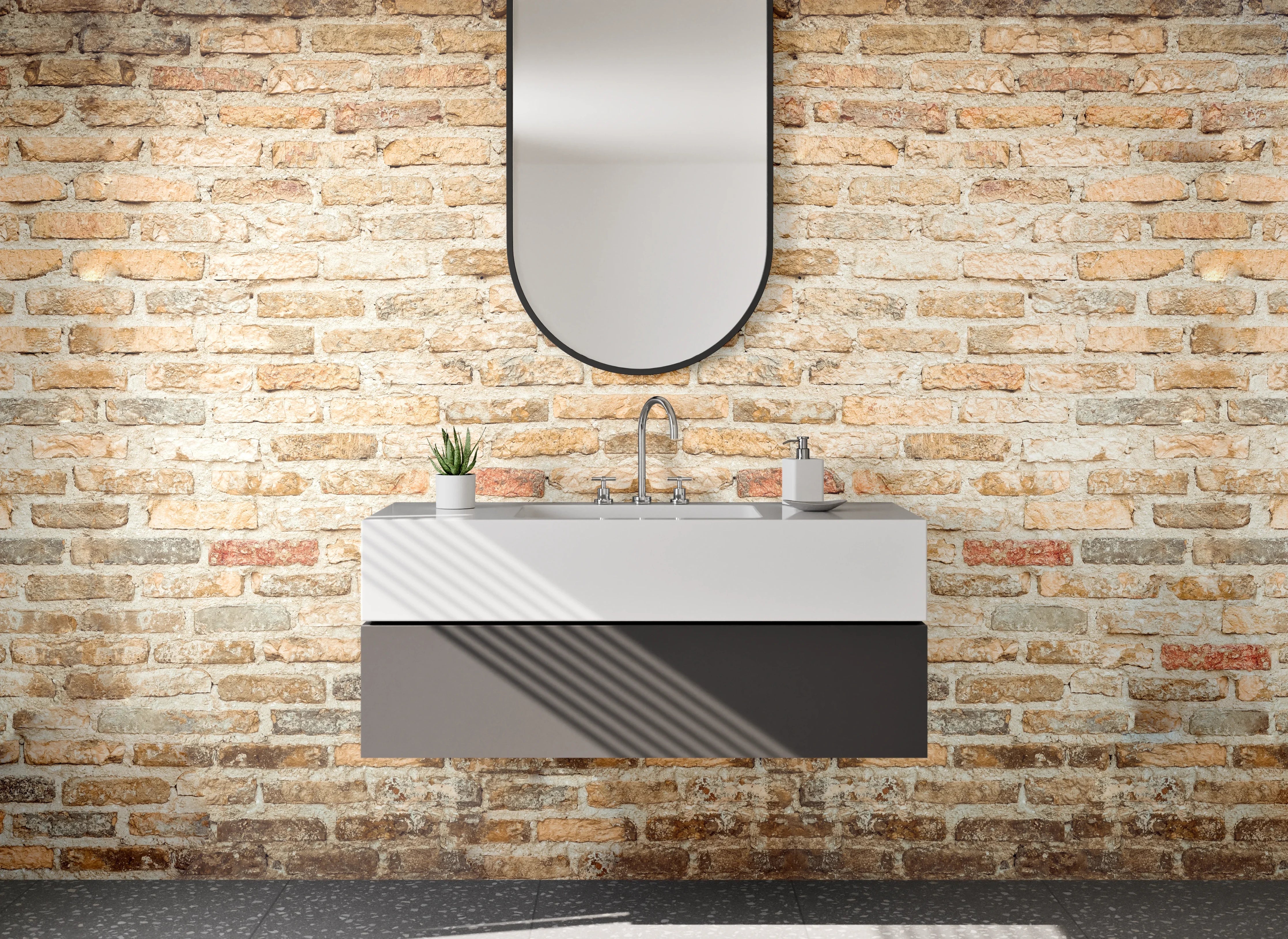 Waschbecken-Rückwand - Rustikale Backstein-Optik für Rückwände