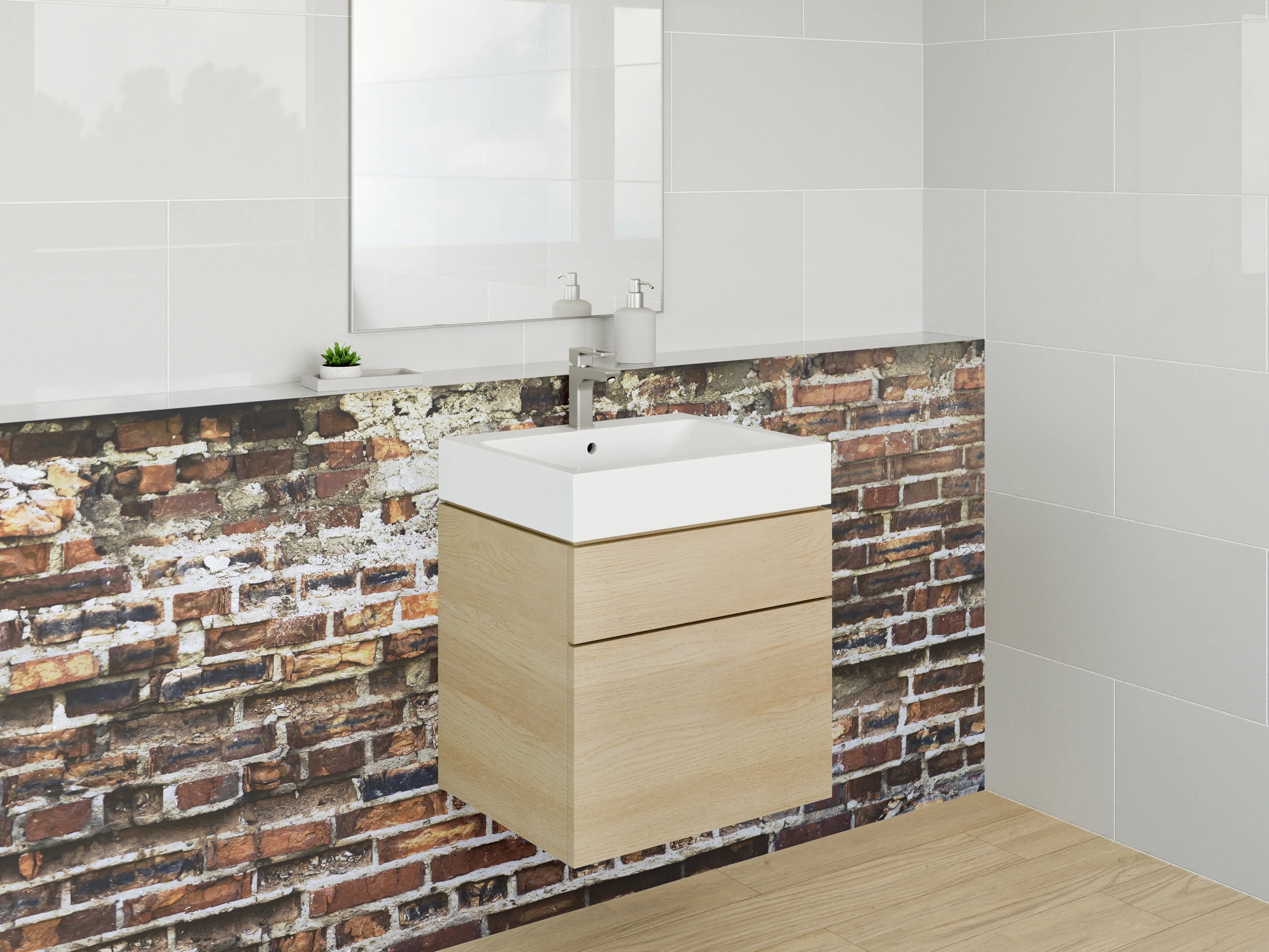 Waschbecken-Rückwand - Rustikale Backsteinwand für Küchenrückwand
