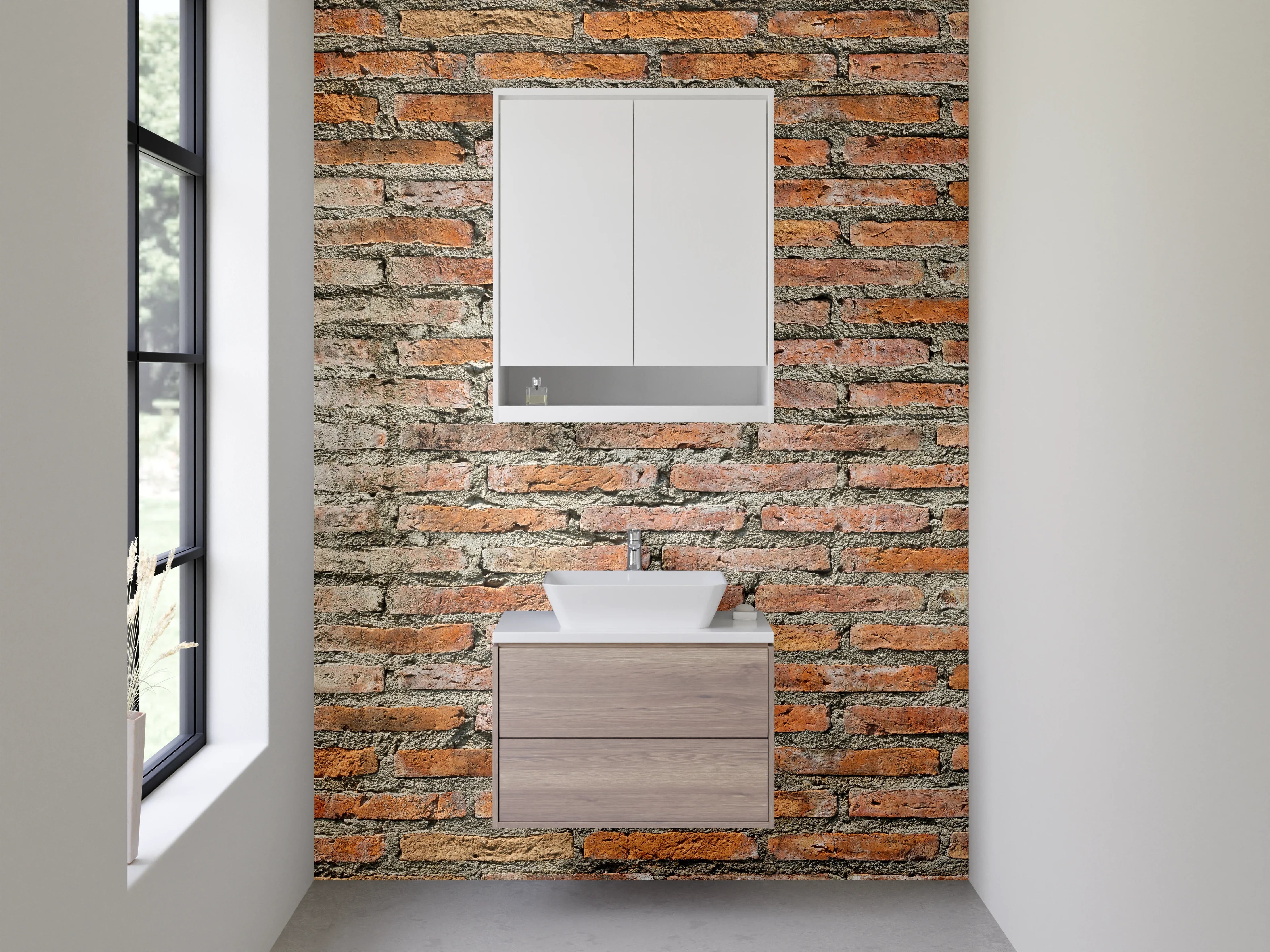 Waschbecken-Rückwand - Rustikale Backsteinwand in Erdtönen