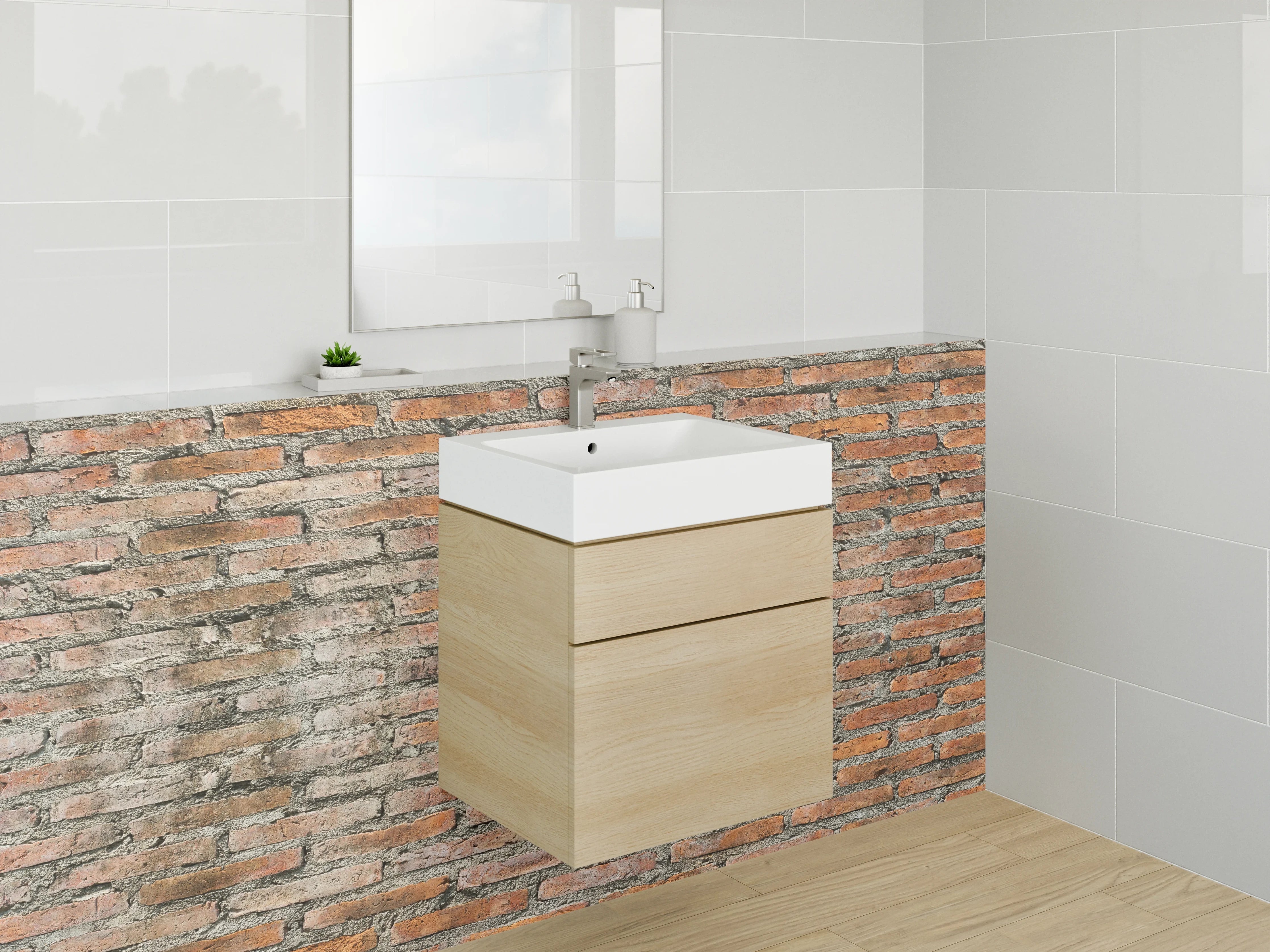 Waschbecken-Rückwand - Rustikale Backsteinwand in Erdtönen