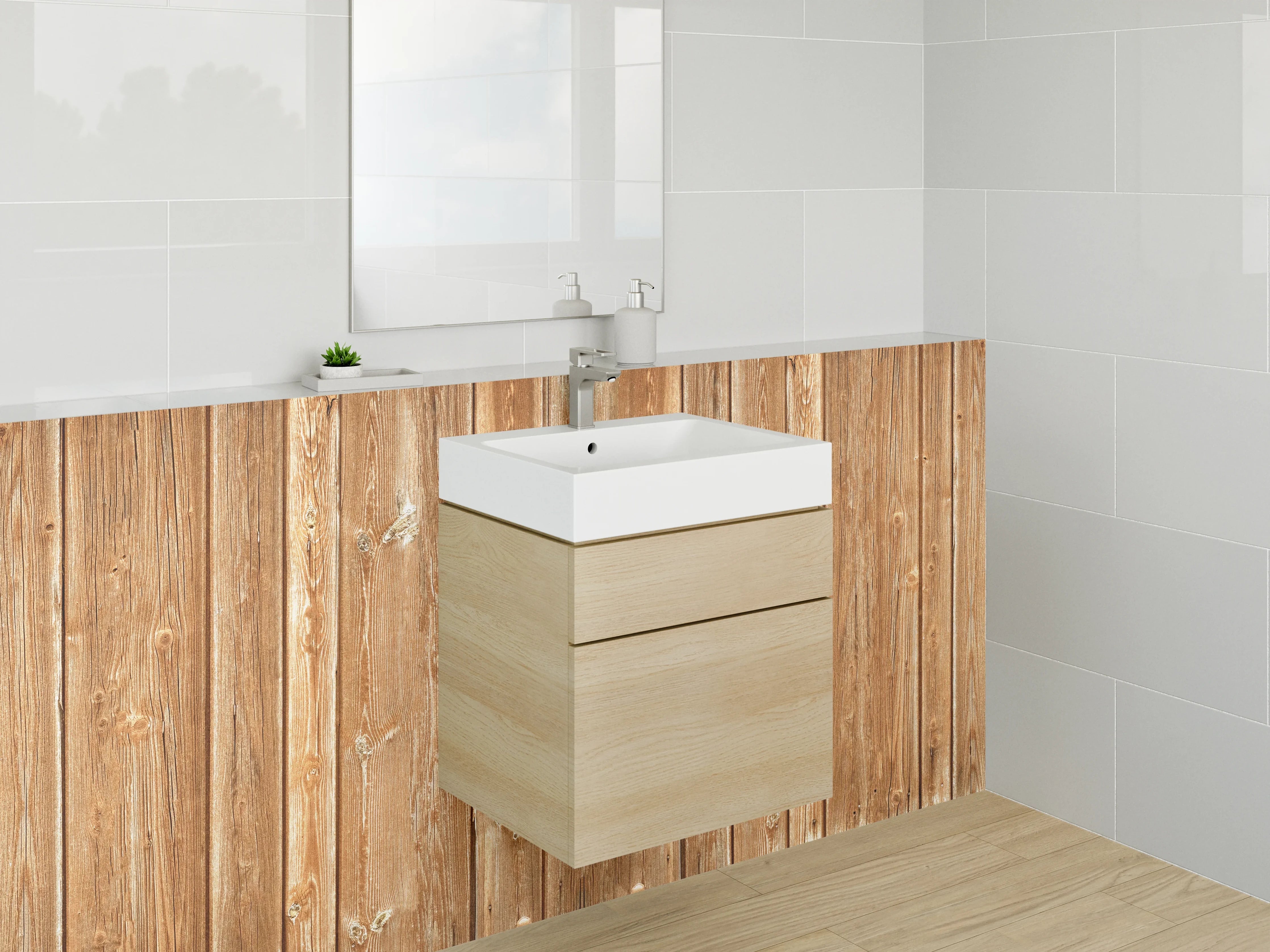 Waschbecken-Rückwand - Rustikale Holz-Optik als Wandverkleidung