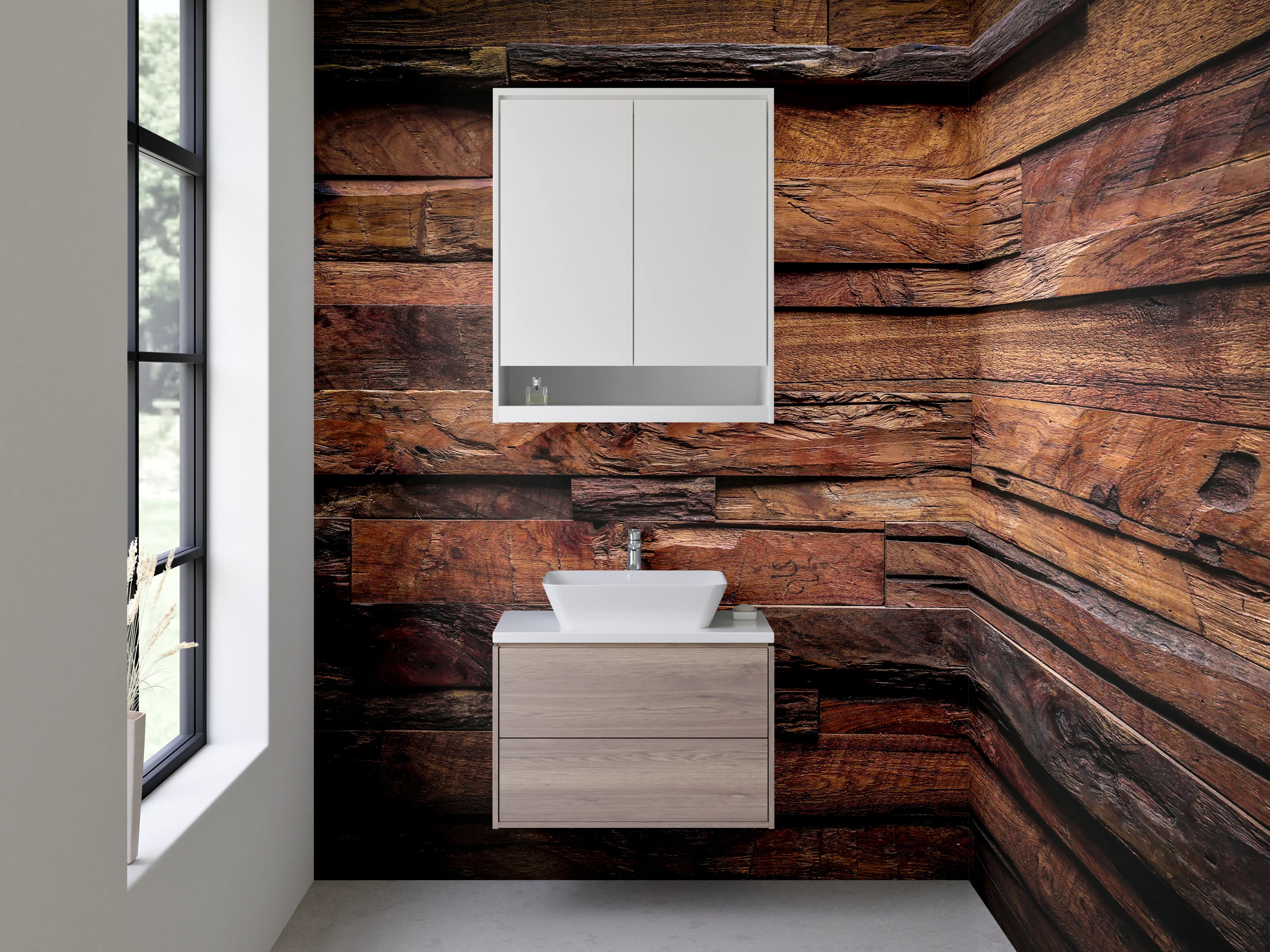 Waschbecken-Rückwand - Rustikale Holz-Wandverkleidung Braun