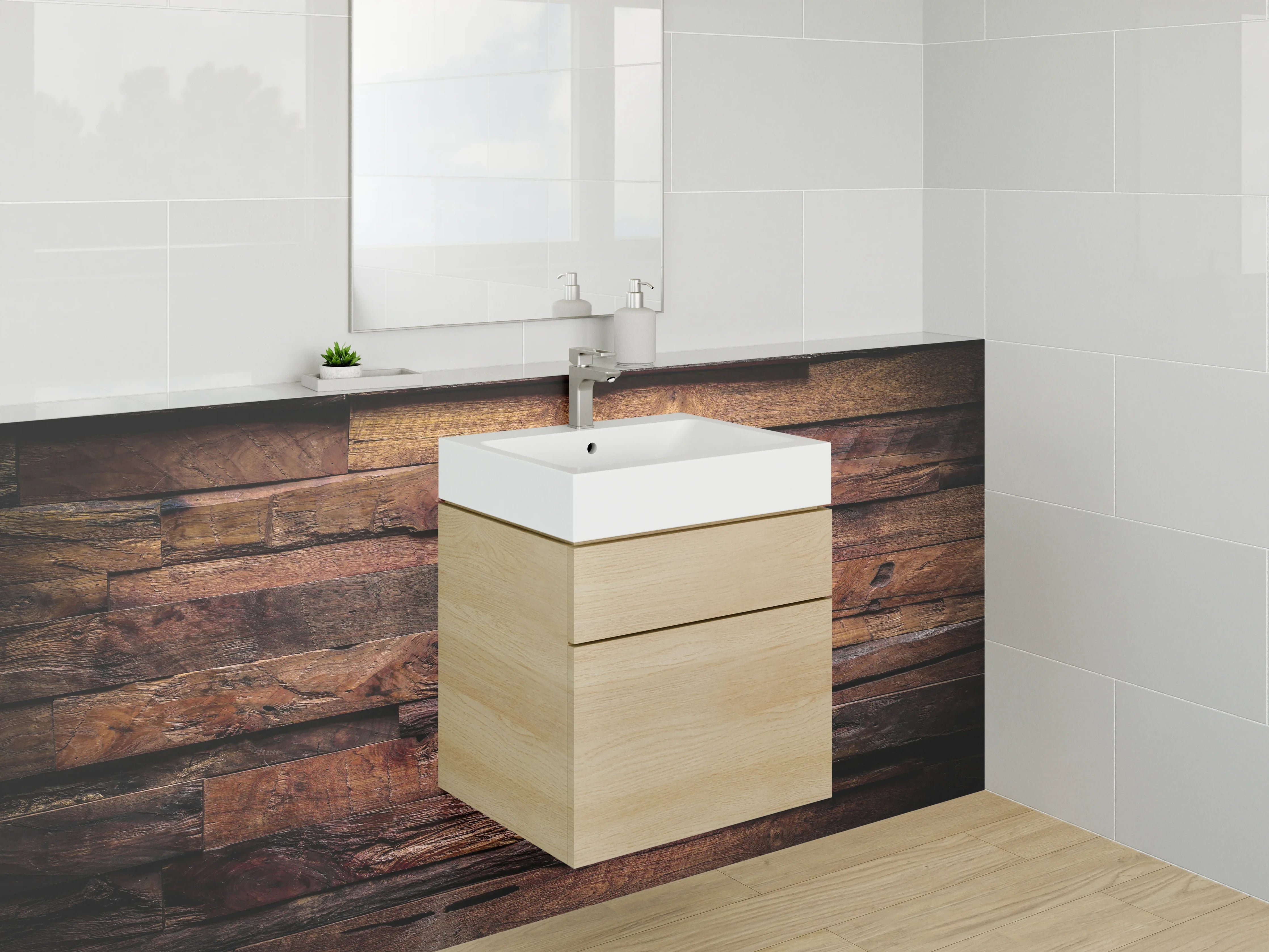 Waschbecken-Rückwand - Rustikale Holz-Wandverkleidung Braun