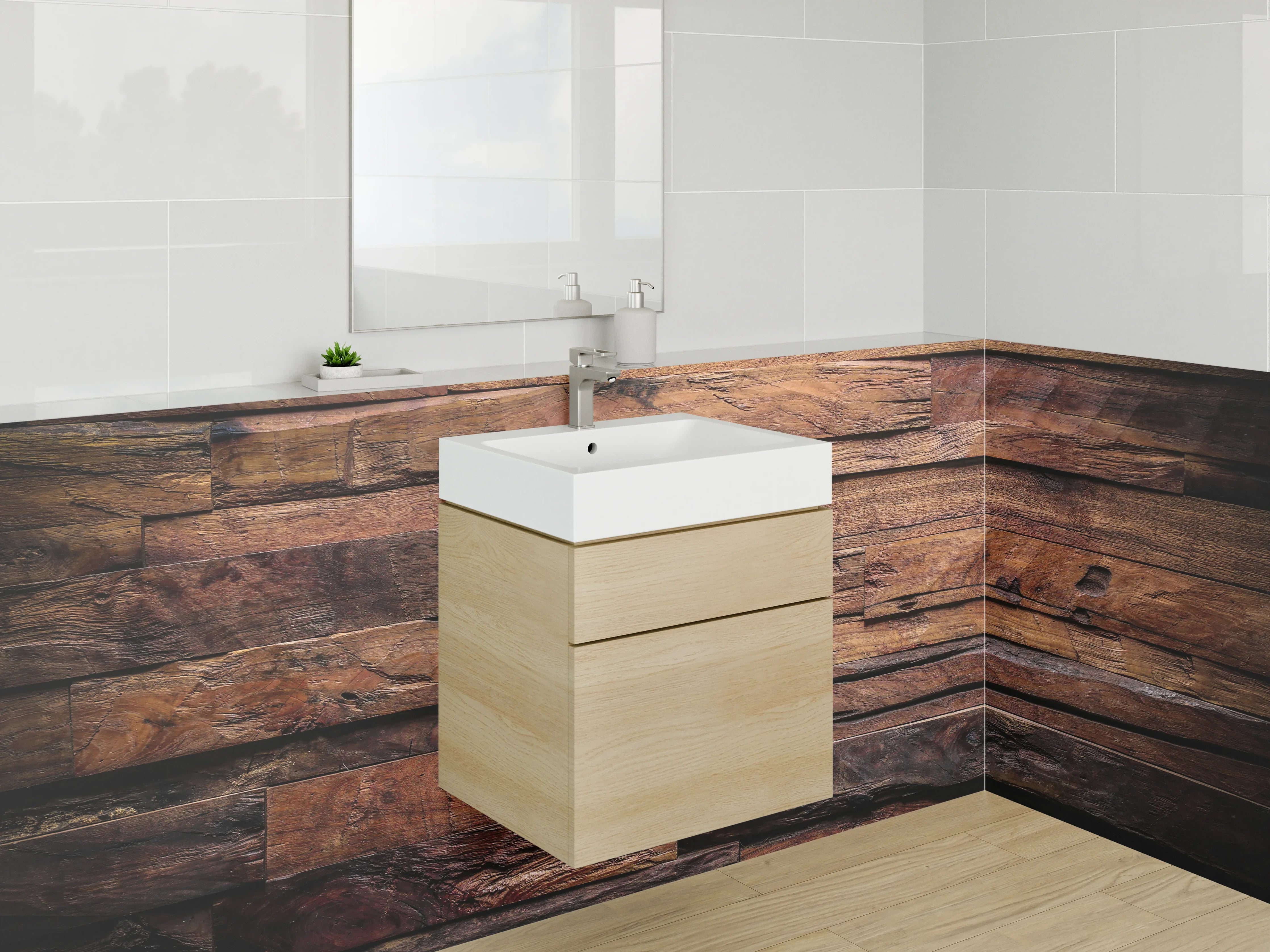 Waschbecken-Rückwand - Rustikale Holz-Wandverkleidung Braun