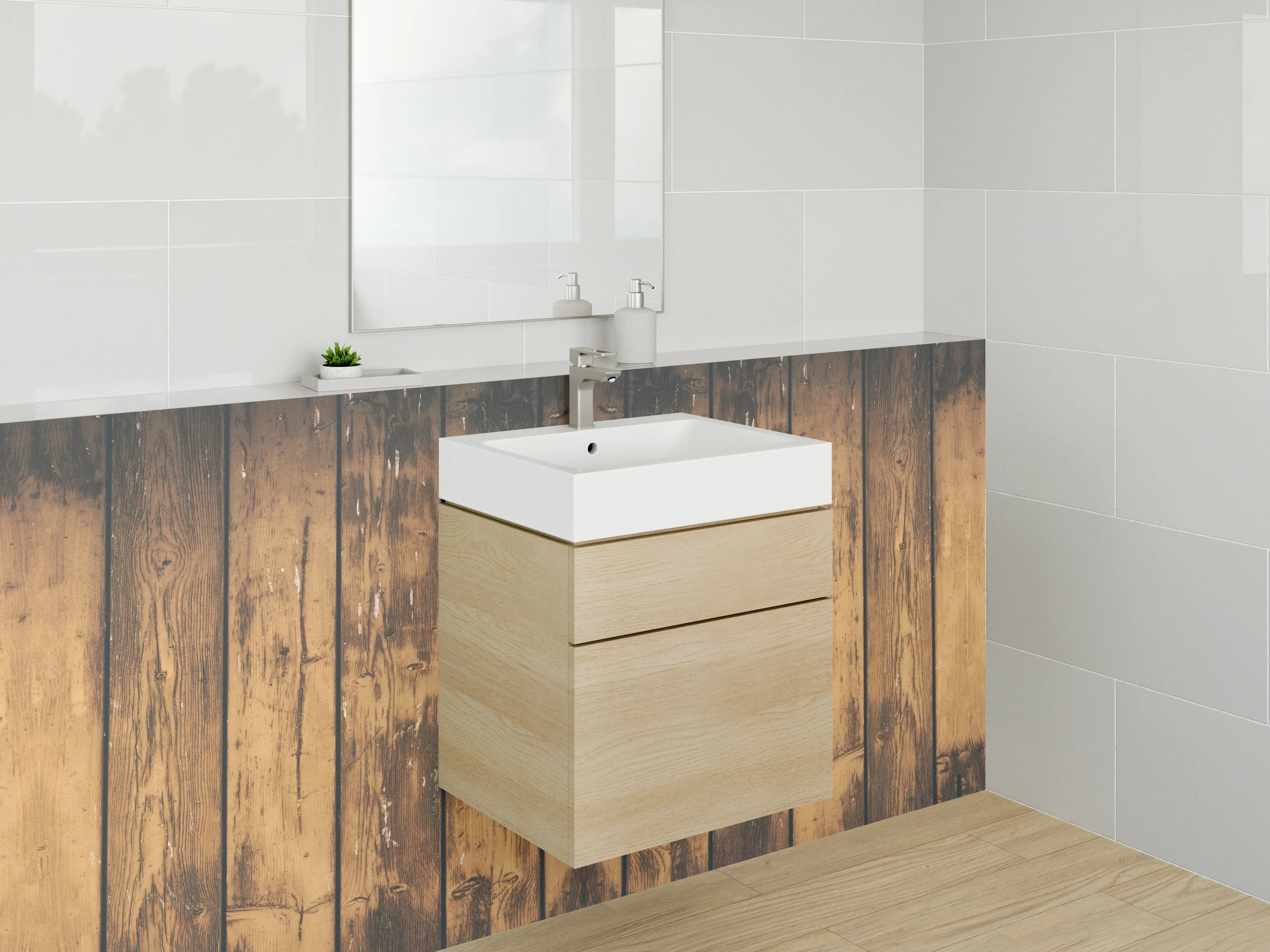 Waschbecken-Rückwand - Rustikale Holzbohlen Optik Braun