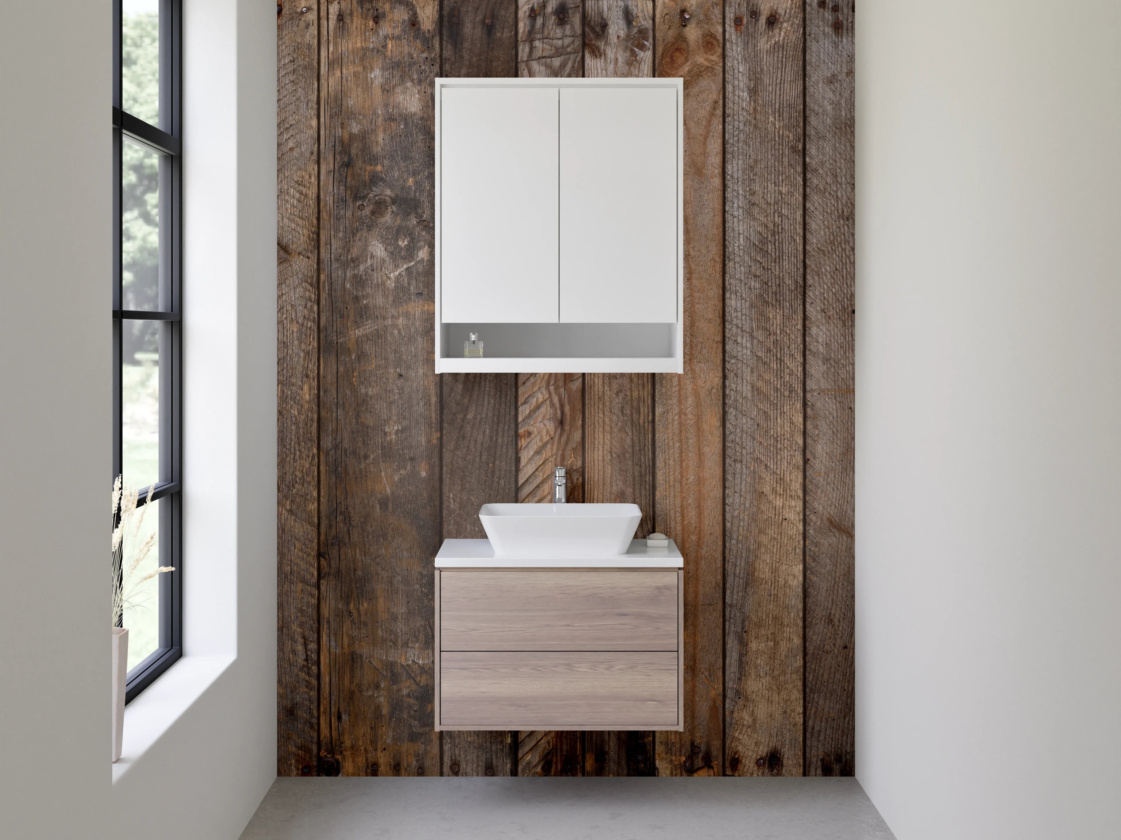 Waschbecken-Rückwand - Rustikale Holzlatten-Optik Braun
