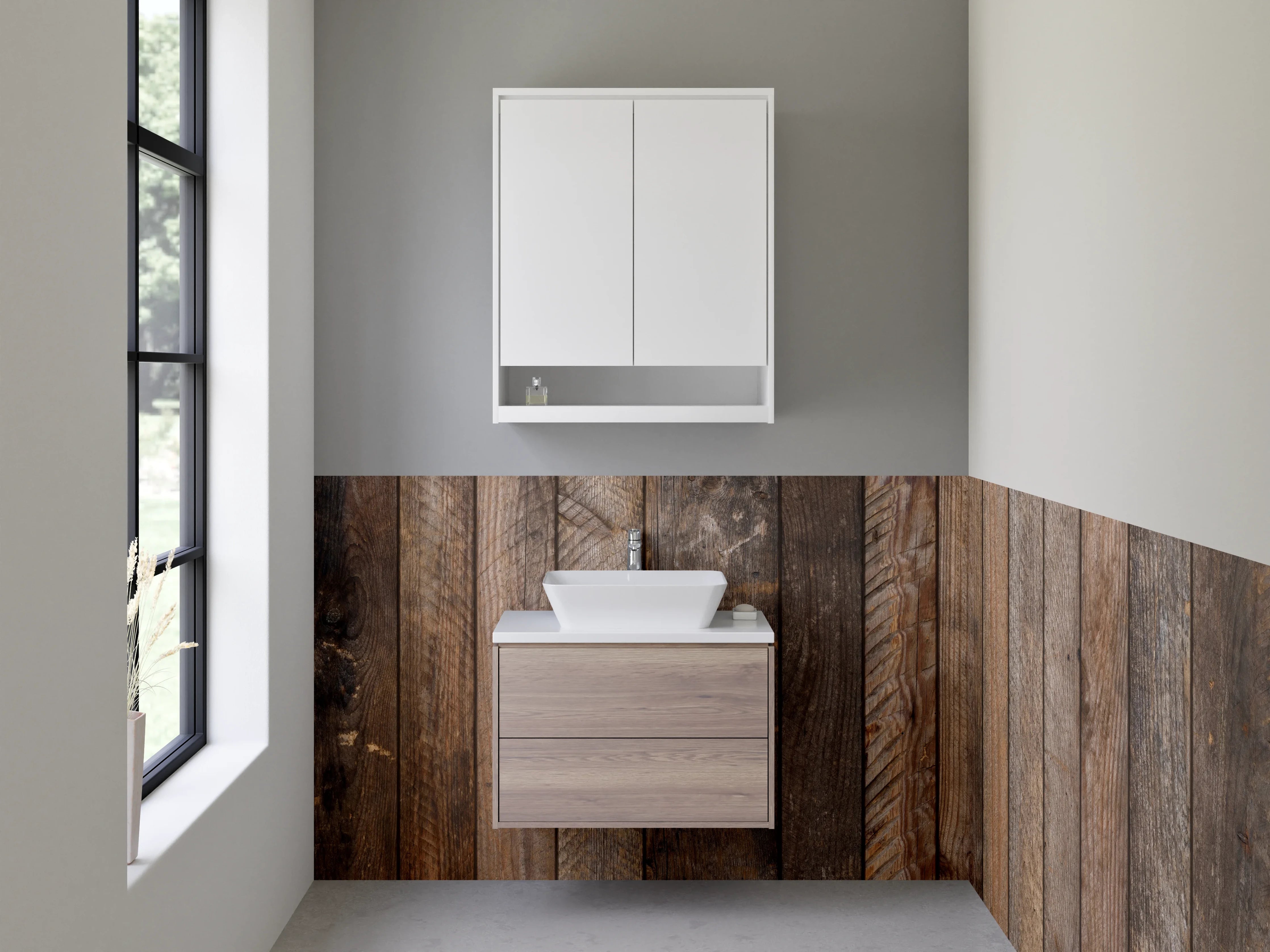 Waschbecken-Rückwand - Rustikale Holzlatten-Optik Braun