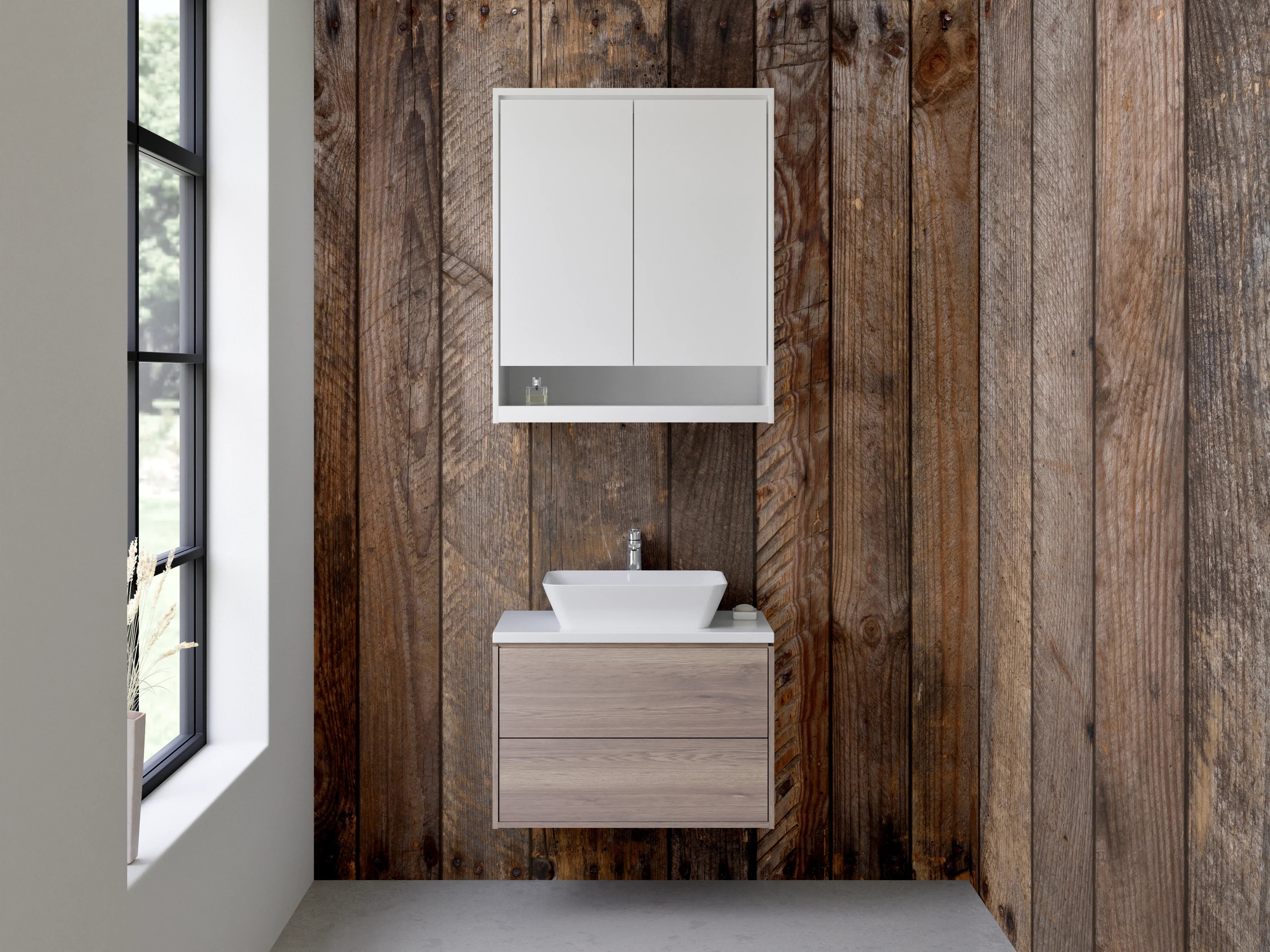 Waschbecken-Rückwand - Rustikale Holzlatten-Optik Braun