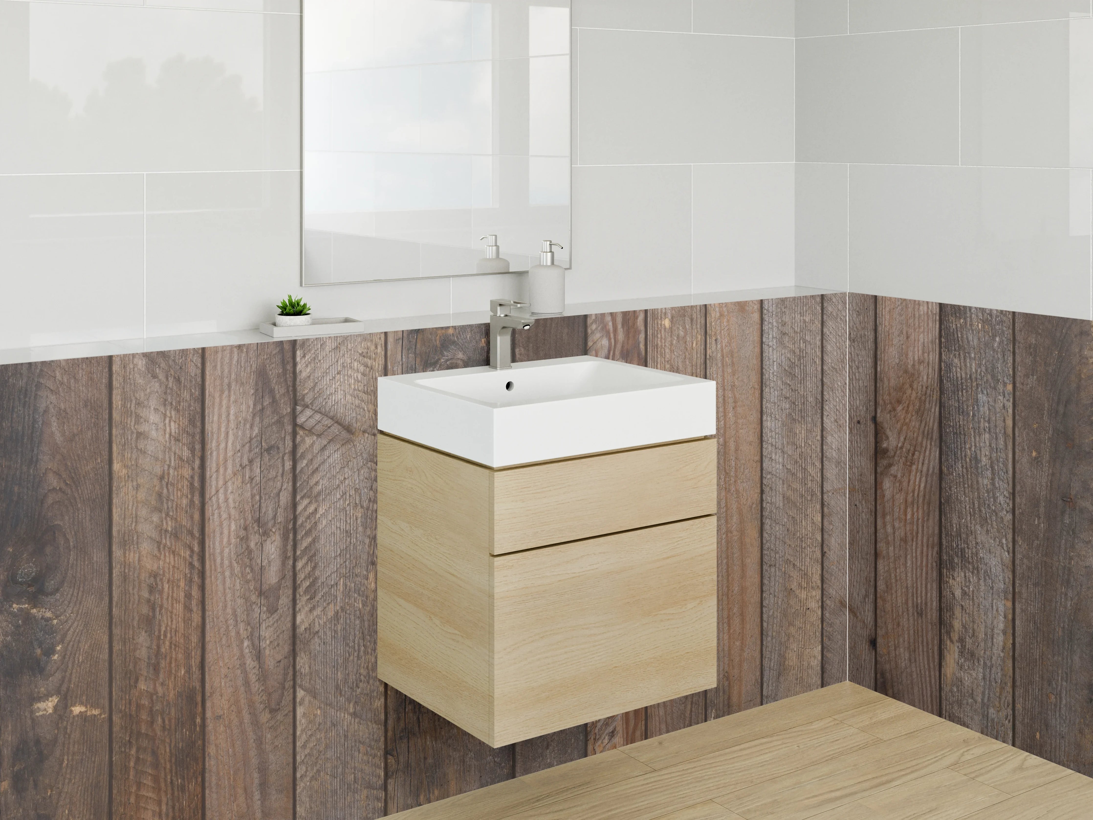 Waschbecken-Rückwand - Rustikale Holzlatten-Optik Braun