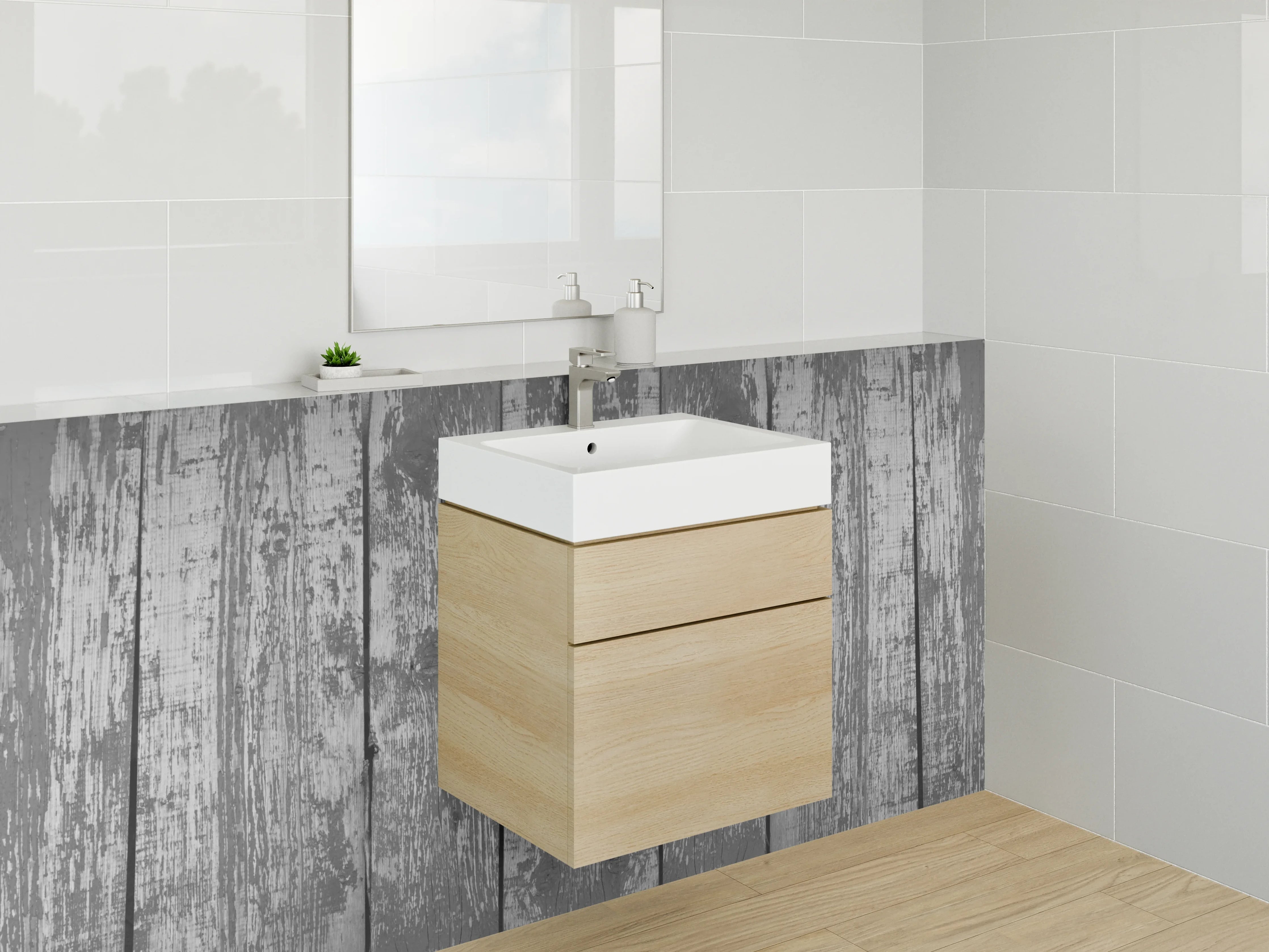 Waschbecken-Rückwand - Rustikale Holzoptik Wandgestaltung in Grau