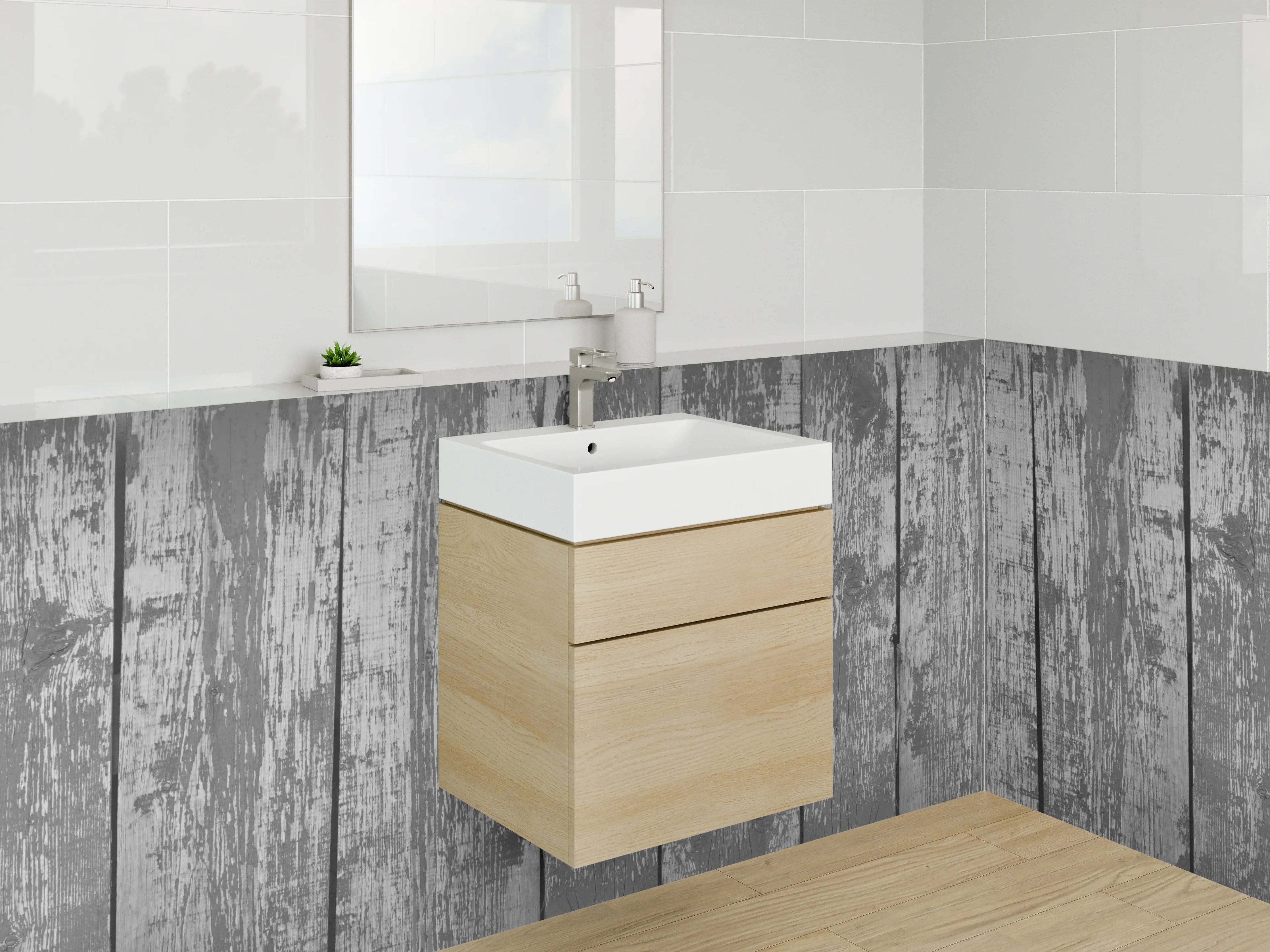 Waschbecken-Rückwand - Rustikale Holzoptik Wandgestaltung in Grau