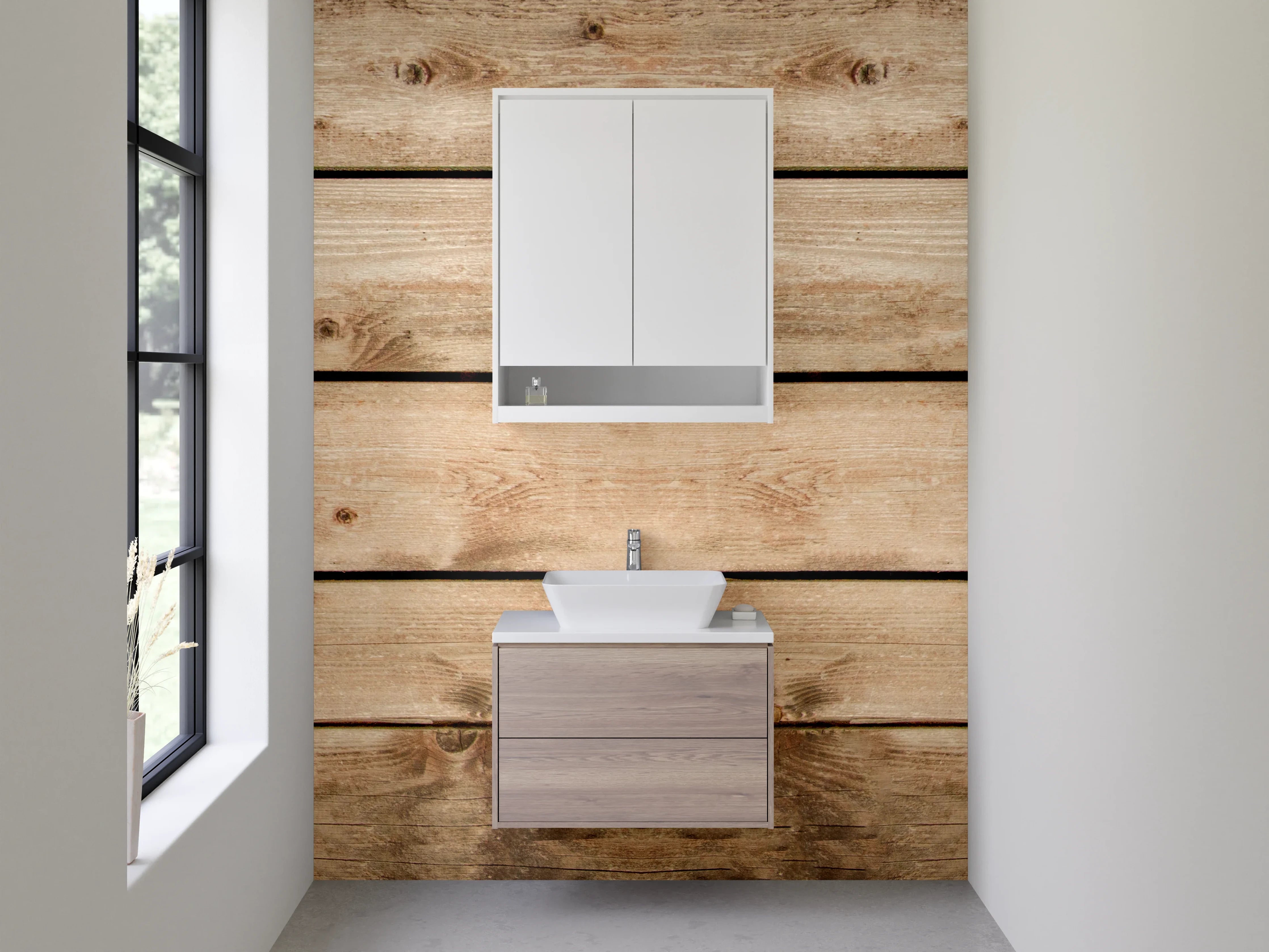 Waschbecken-Rückwand - Rustikale Holzoptik für Badezimmer