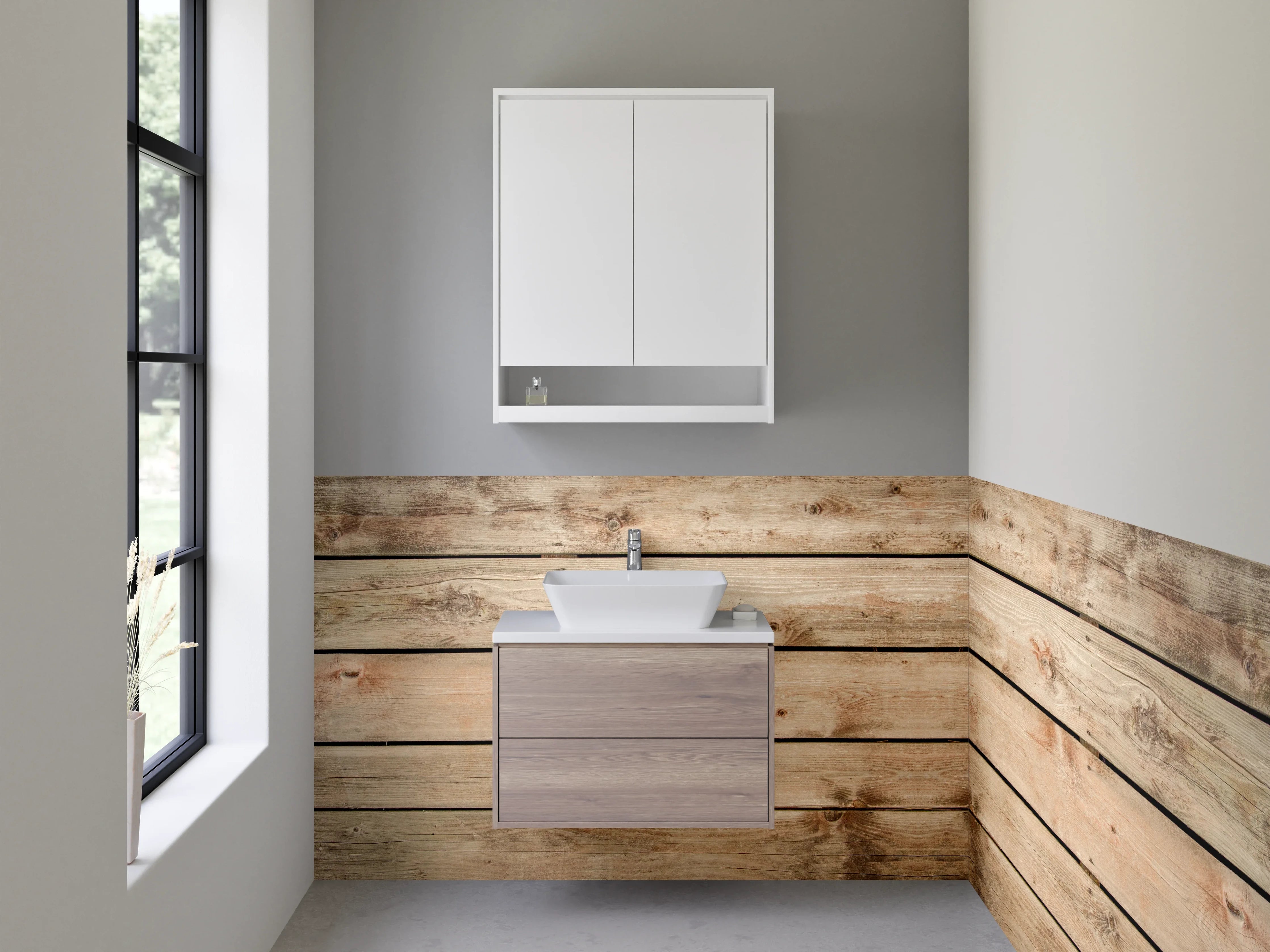 Waschbecken-Rückwand - Rustikale Holzoptik für Badezimmer