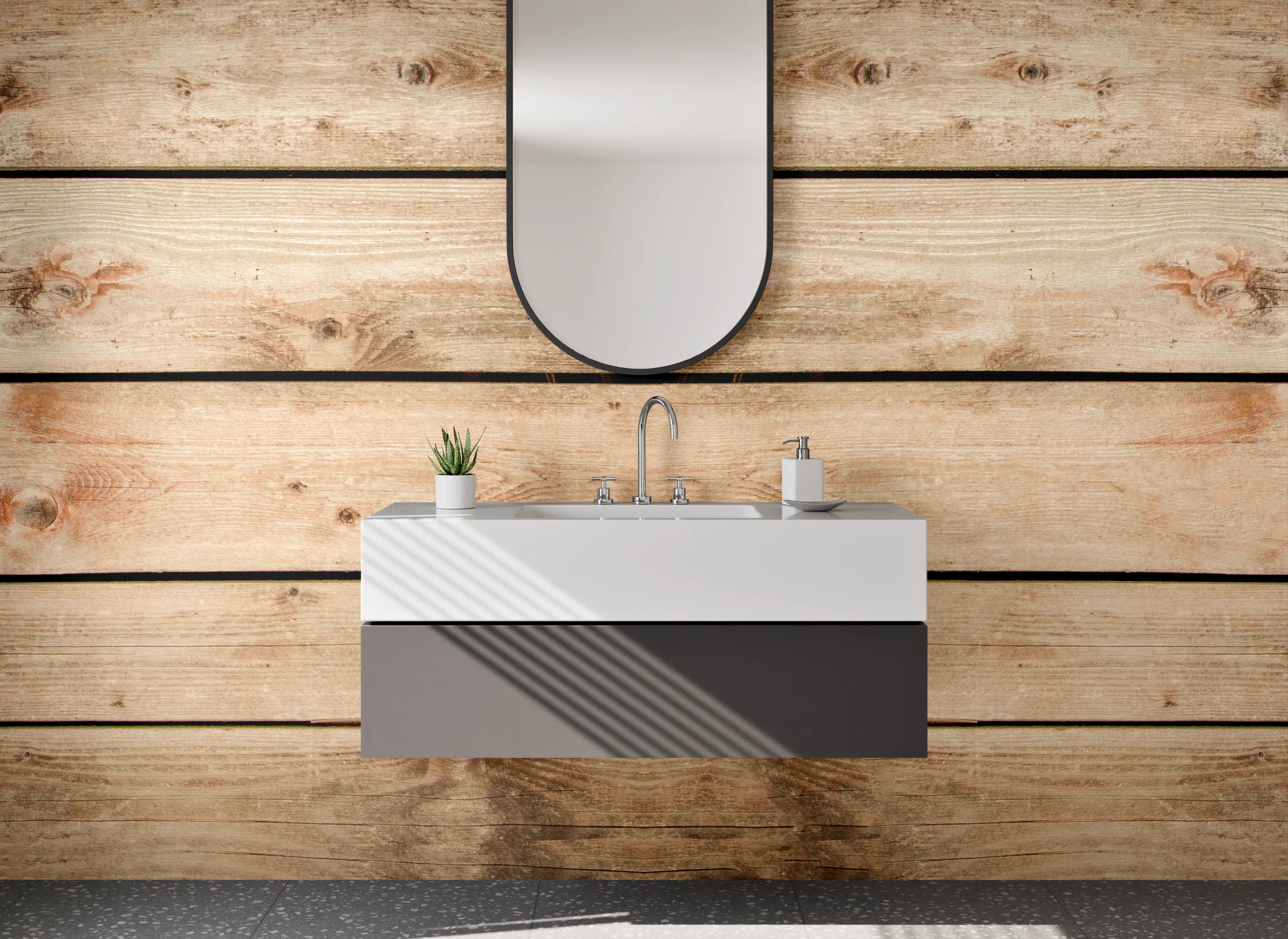 Waschbecken-Rückwand - Rustikale Holzoptik für Badezimmer