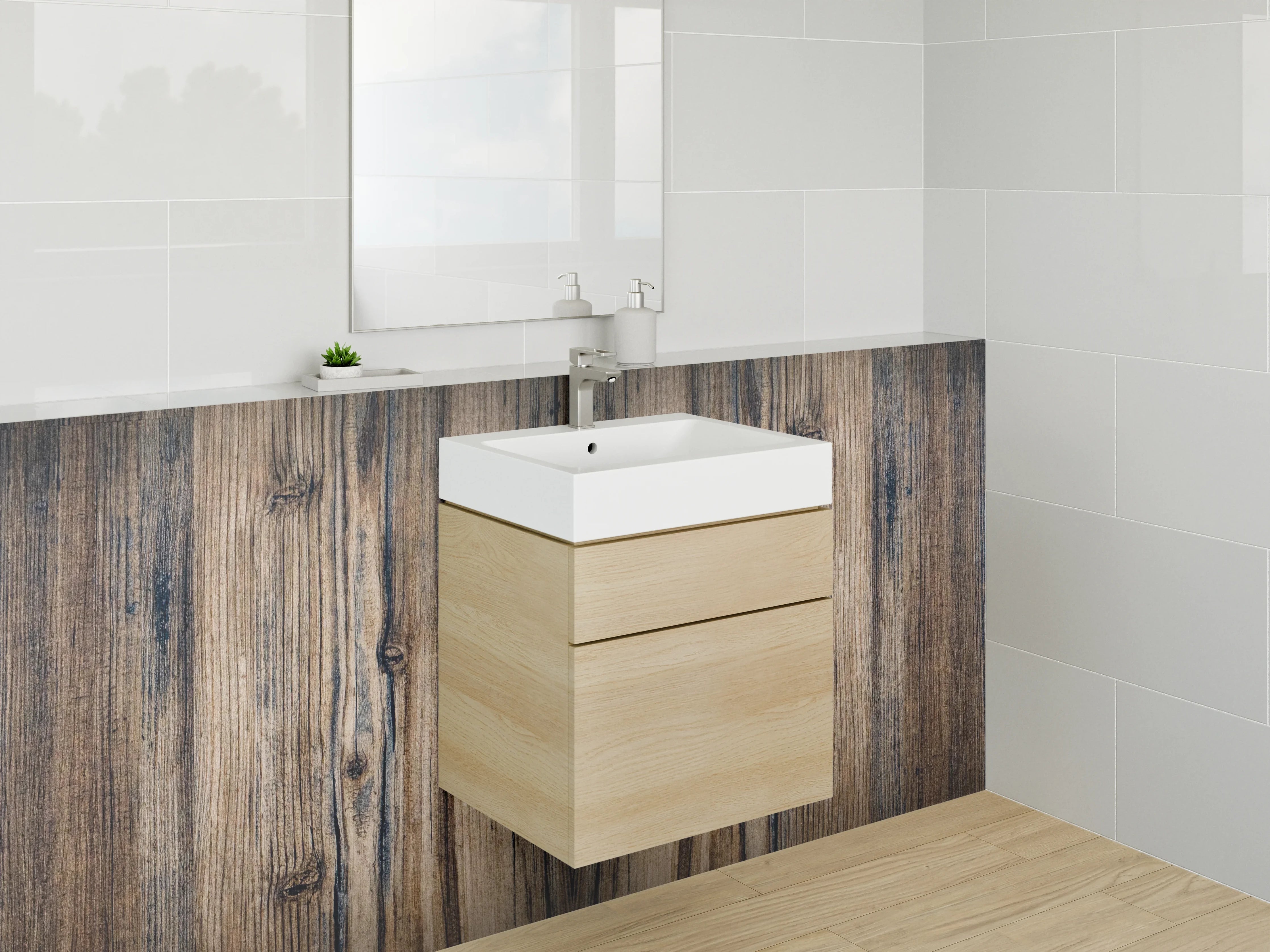 Waschbecken-Rückwand - Rustikale Holzoptik für Rückwände
