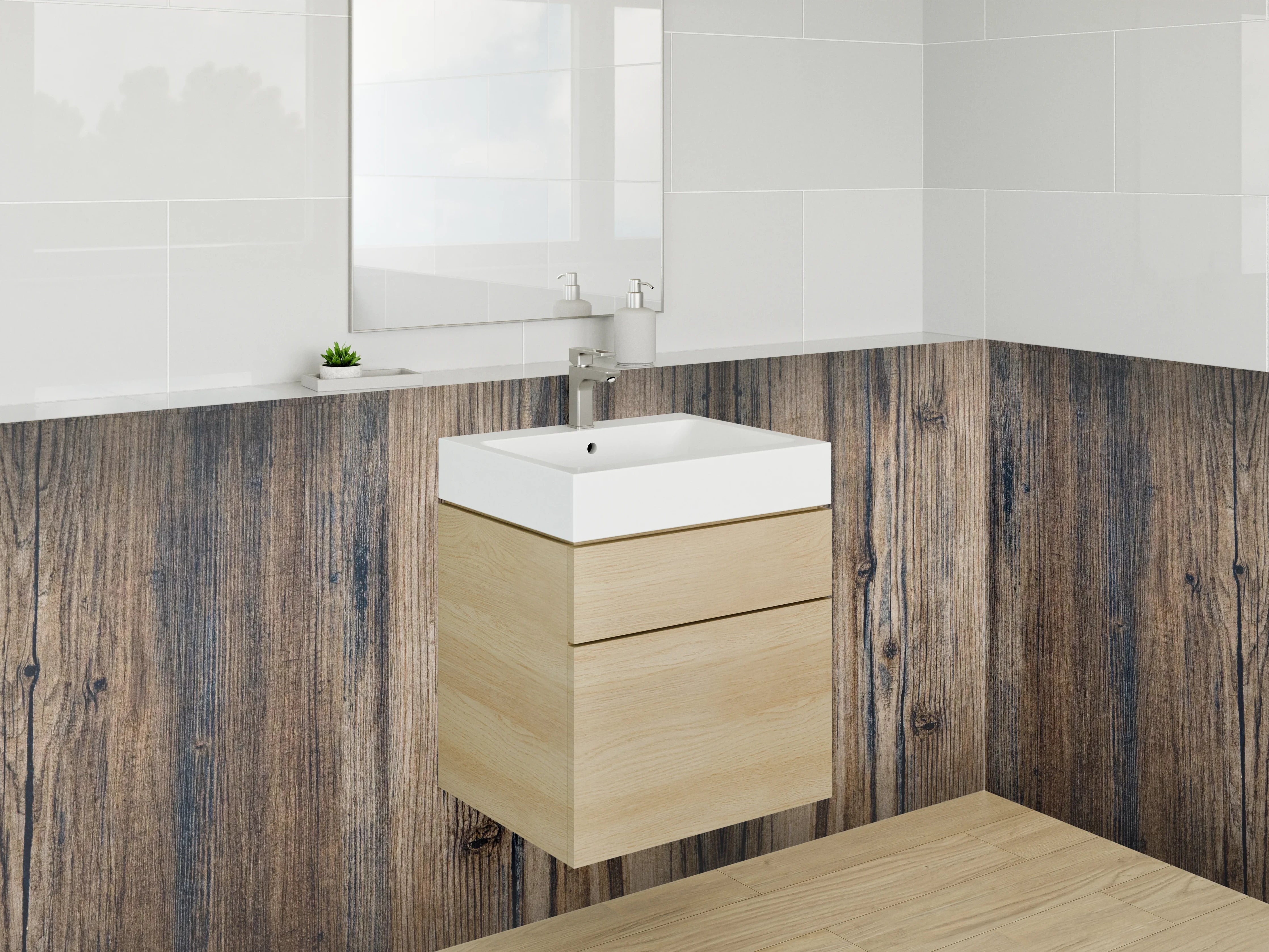 Waschbecken-Rückwand - Rustikale Holzoptik für Rückwände